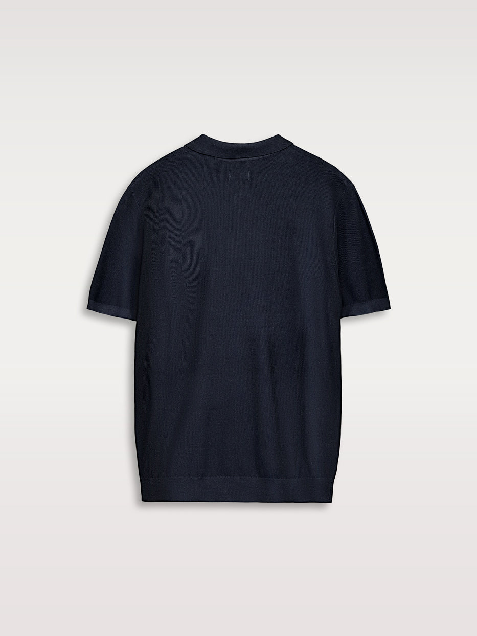 Polo shirt, short sleeves, structured knit fabric