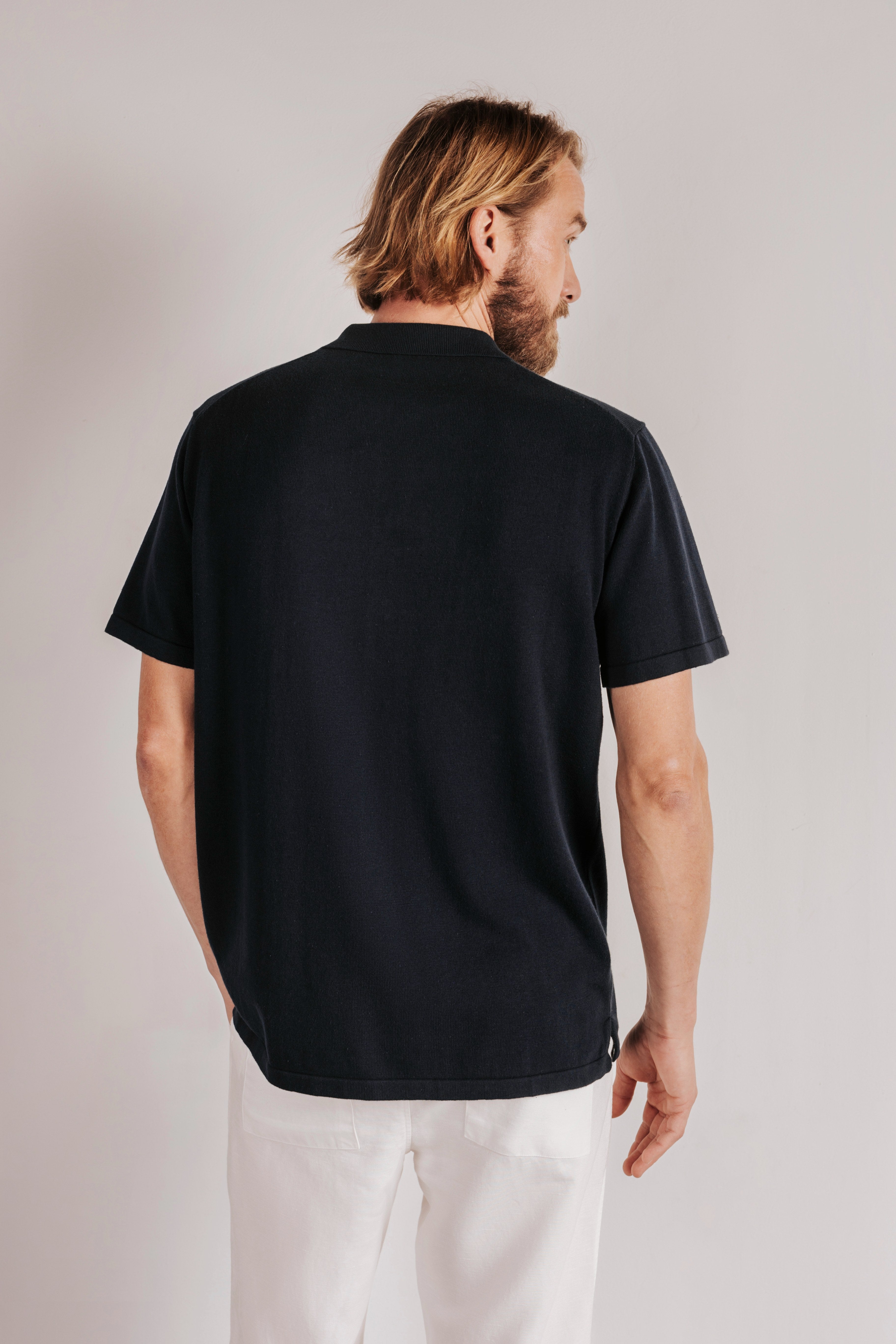 Polo shirt, short sleeves, structured knit fabric