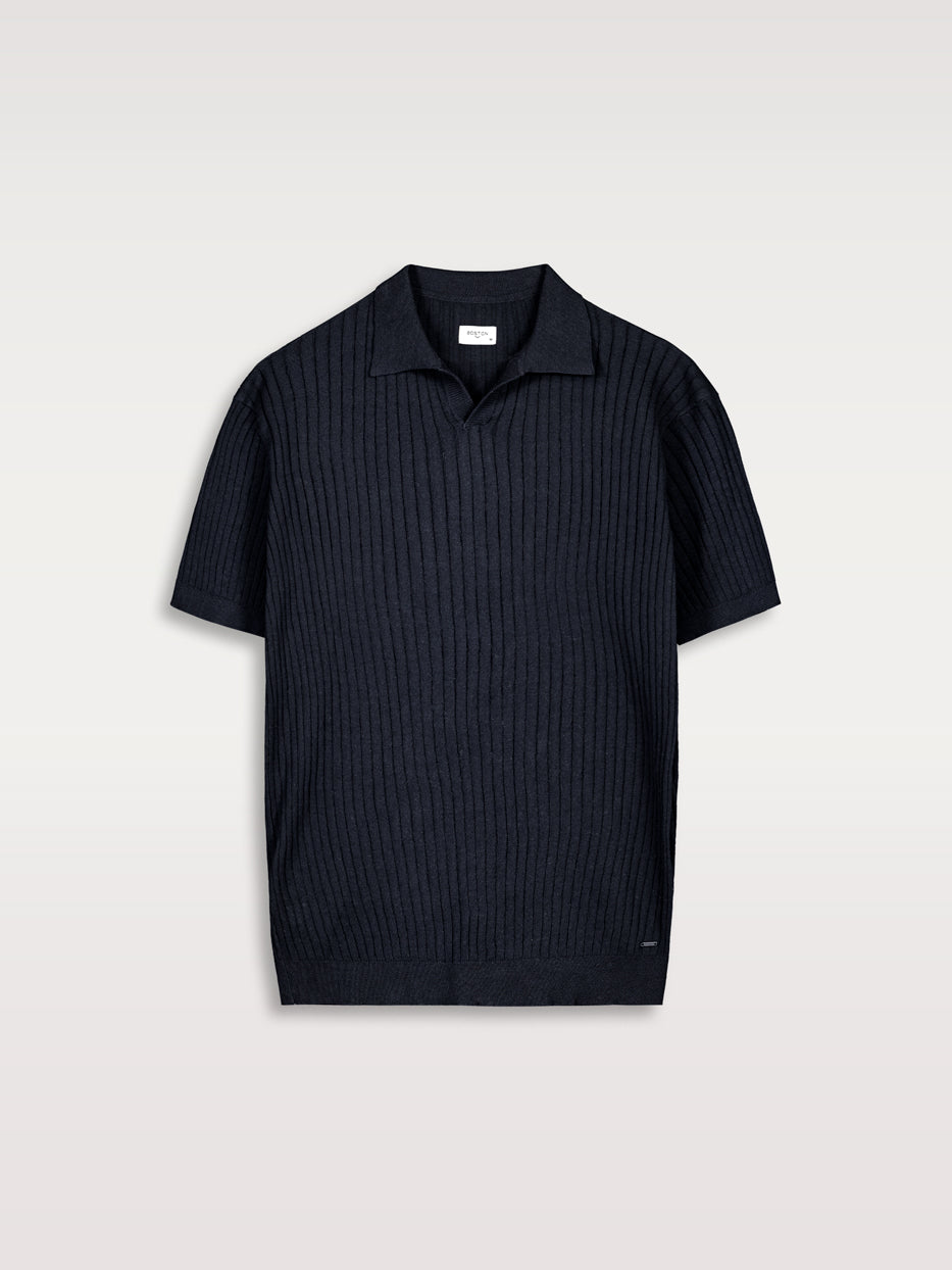 Canal-knit polo shirt with short sleeves