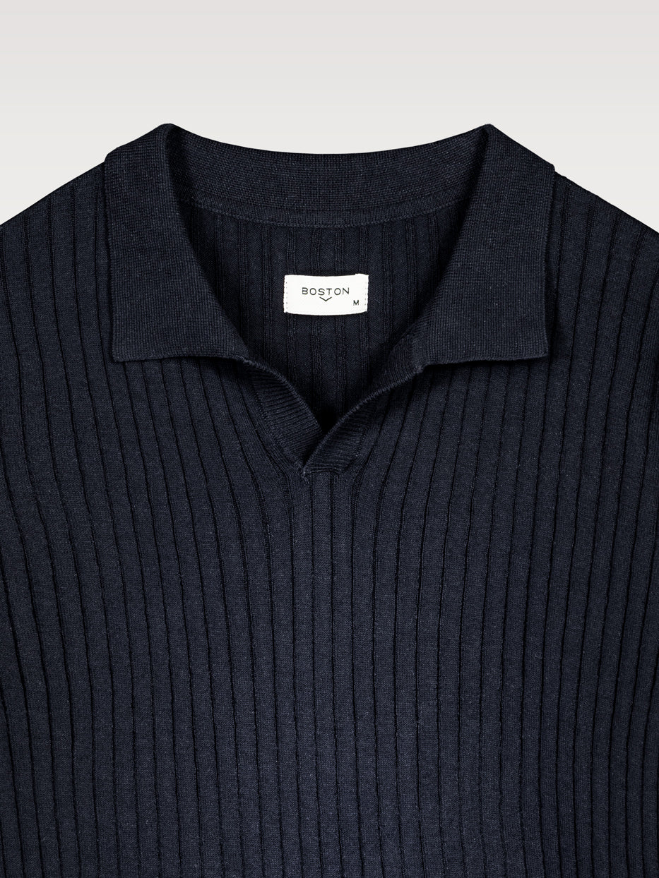 Canal-knit polo shirt with short sleeves