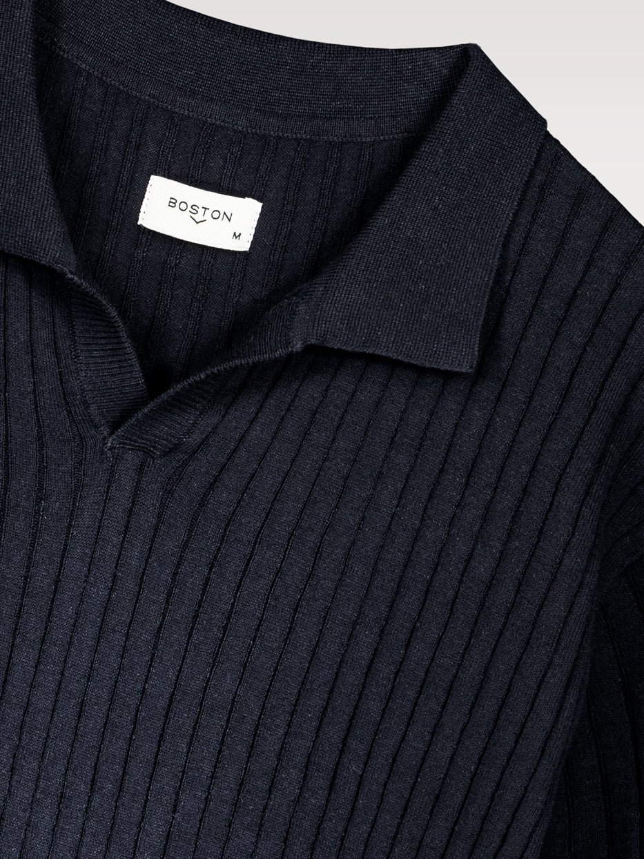 Canal-knit polo shirt with short sleeves