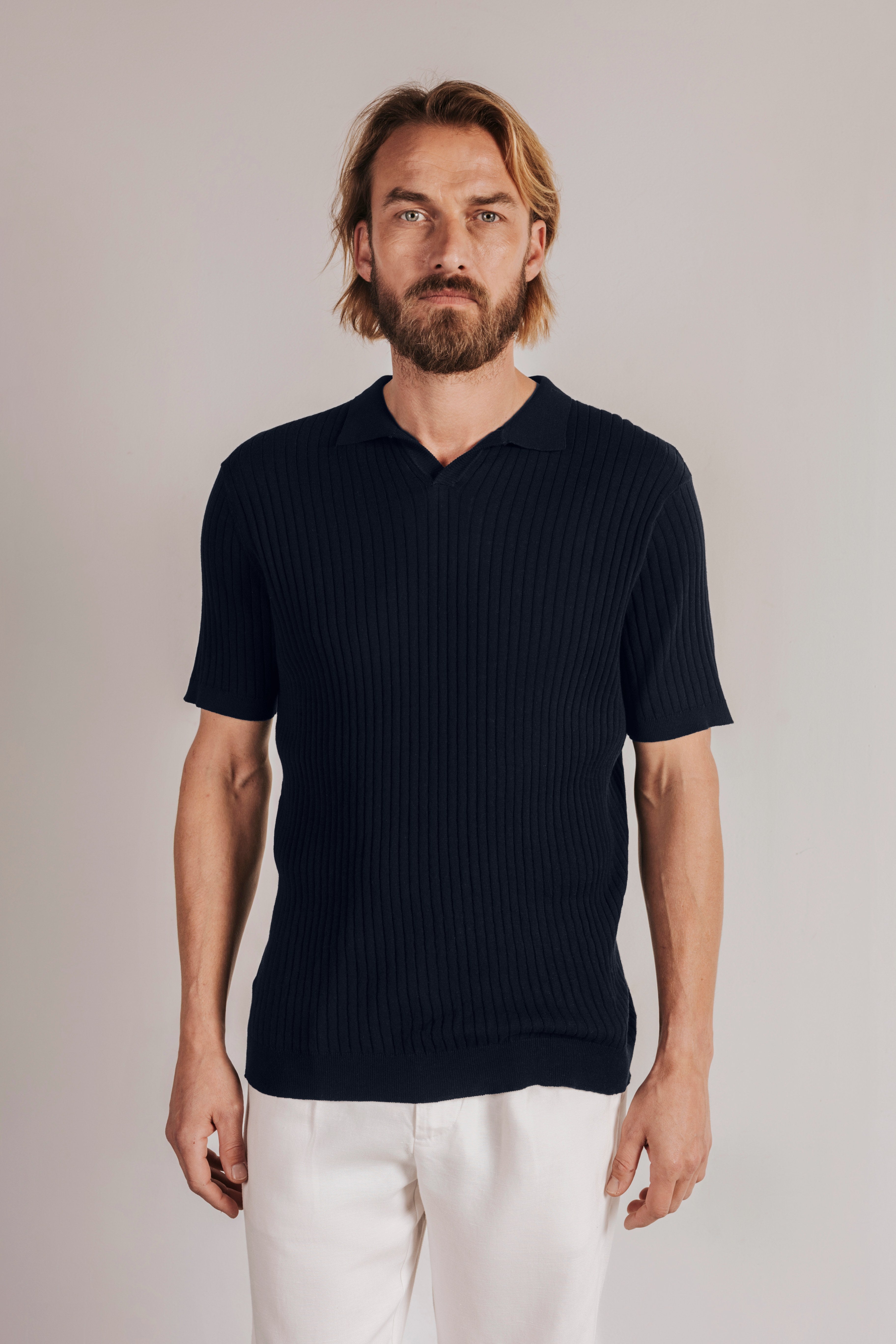 Canal-knit polo shirt with short sleeves