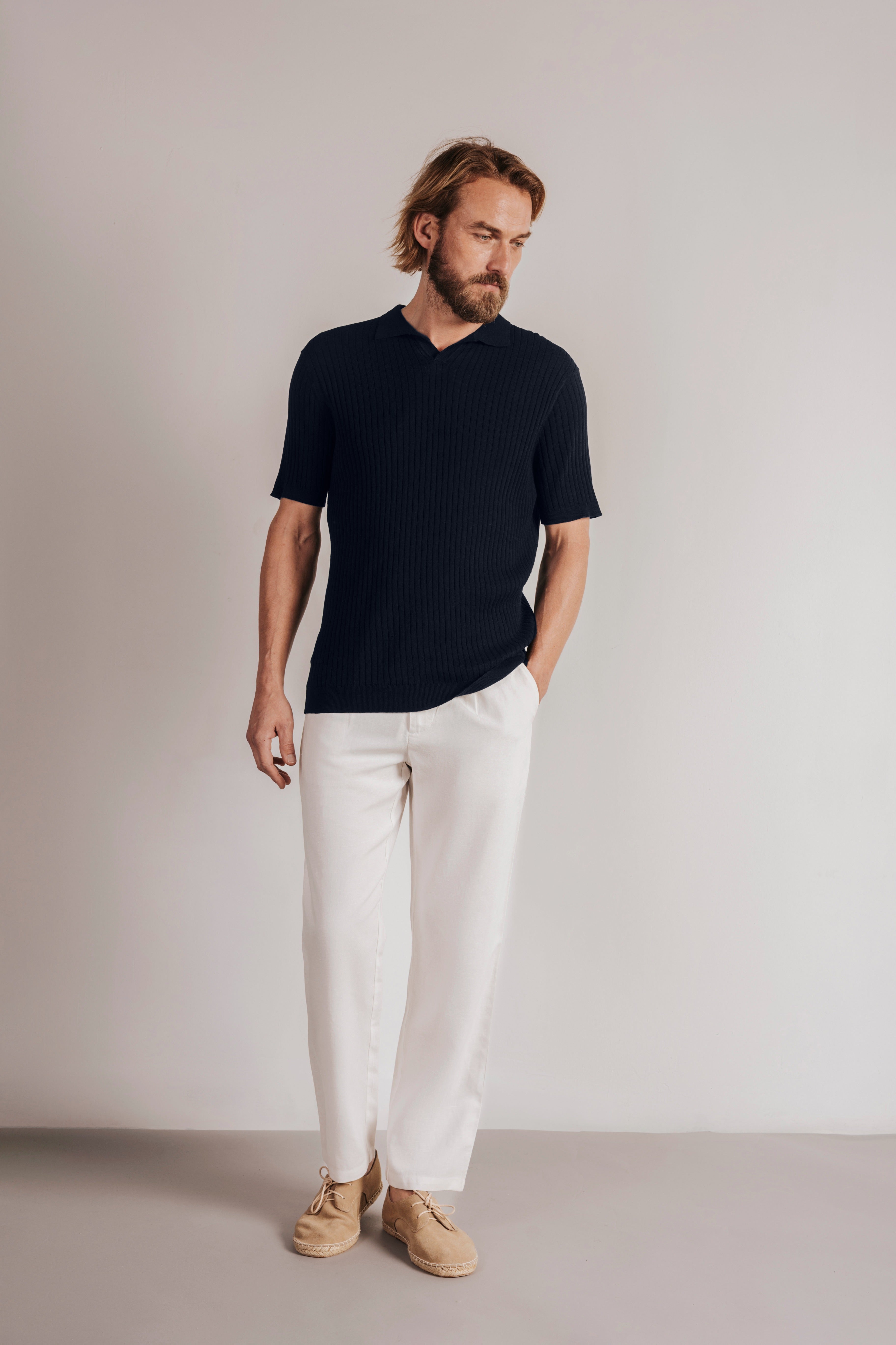 Canal-knit polo shirt with short sleeves