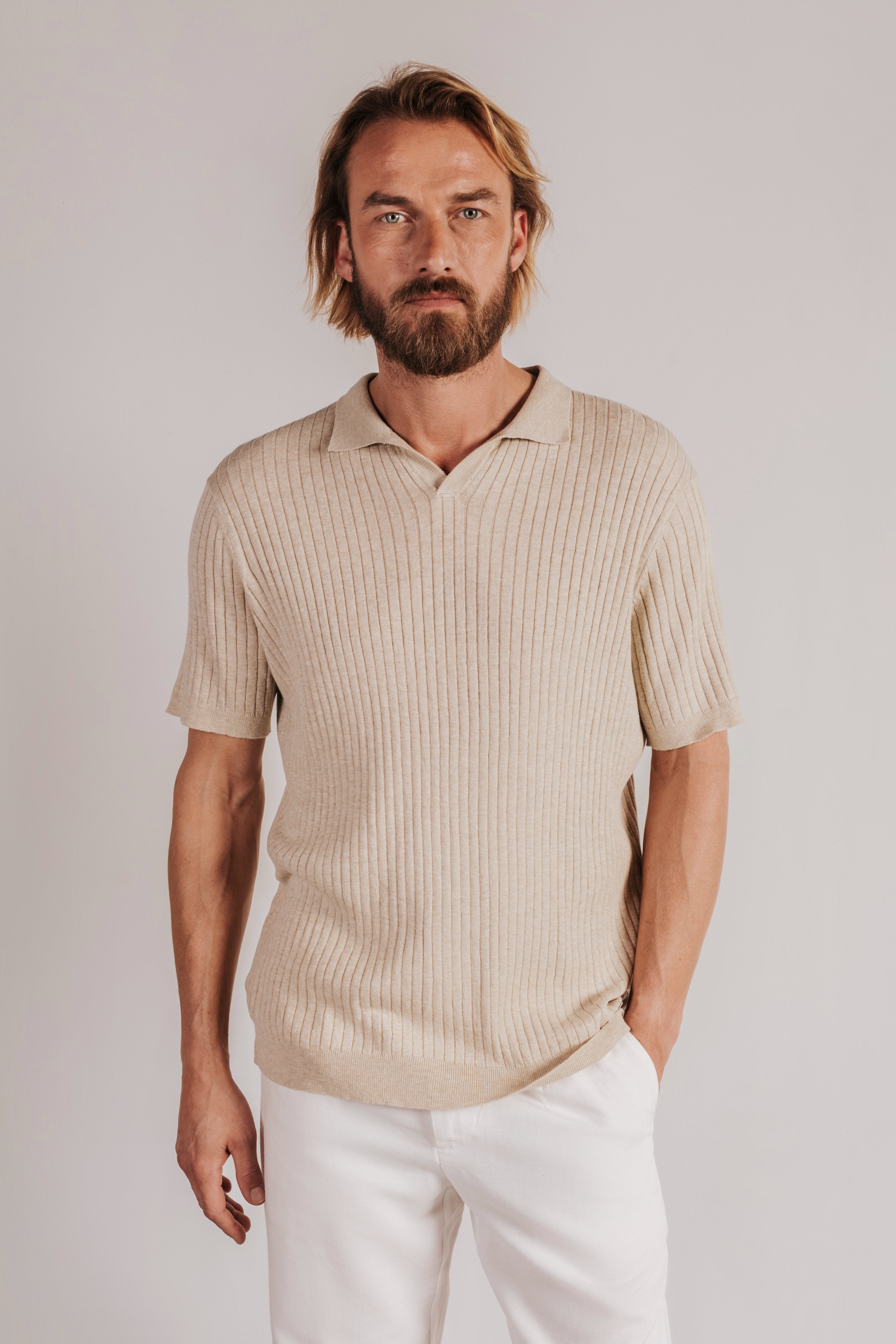 Canal-knit polo shirt with short sleeves