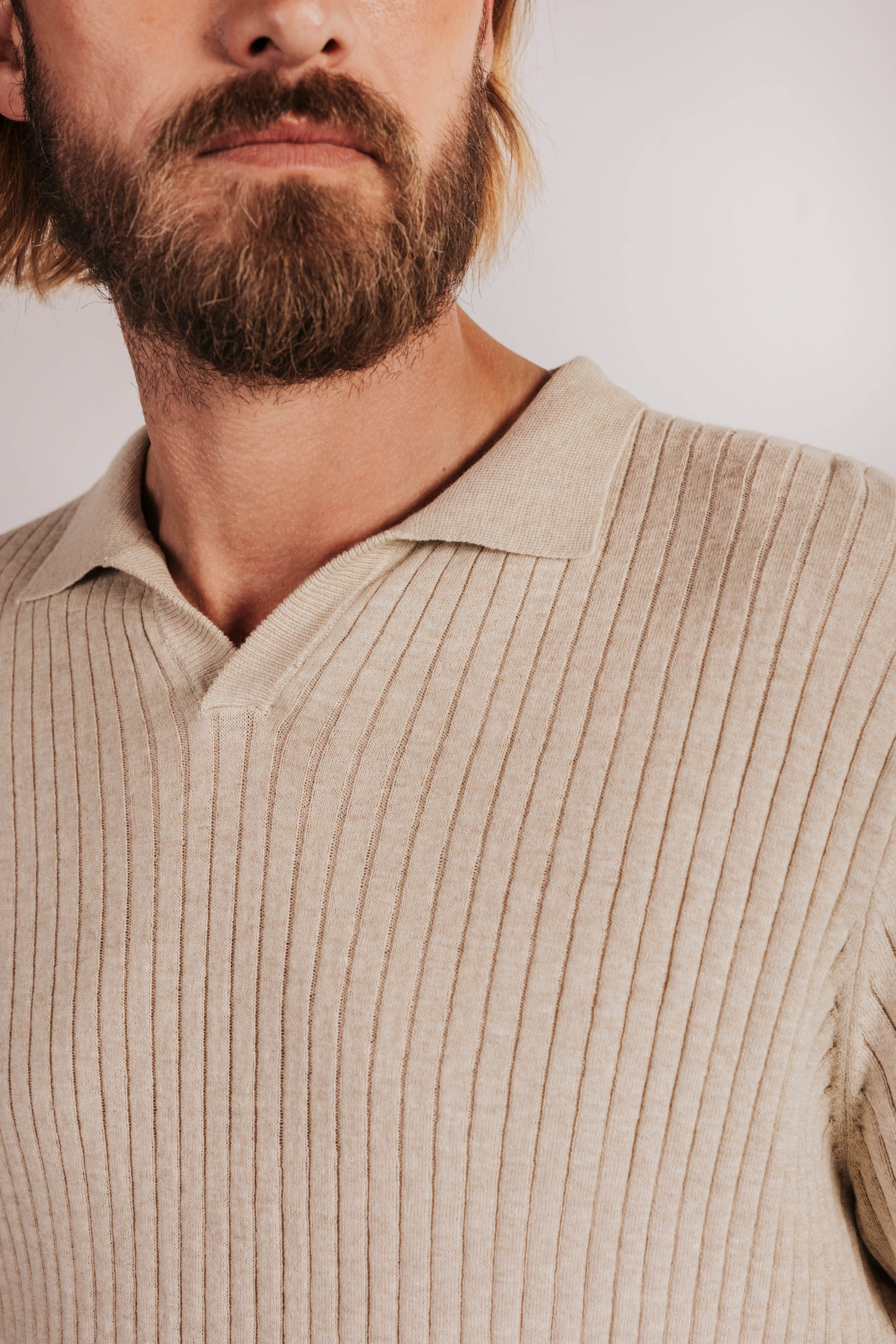 Canal-knit polo shirt with short sleeves
