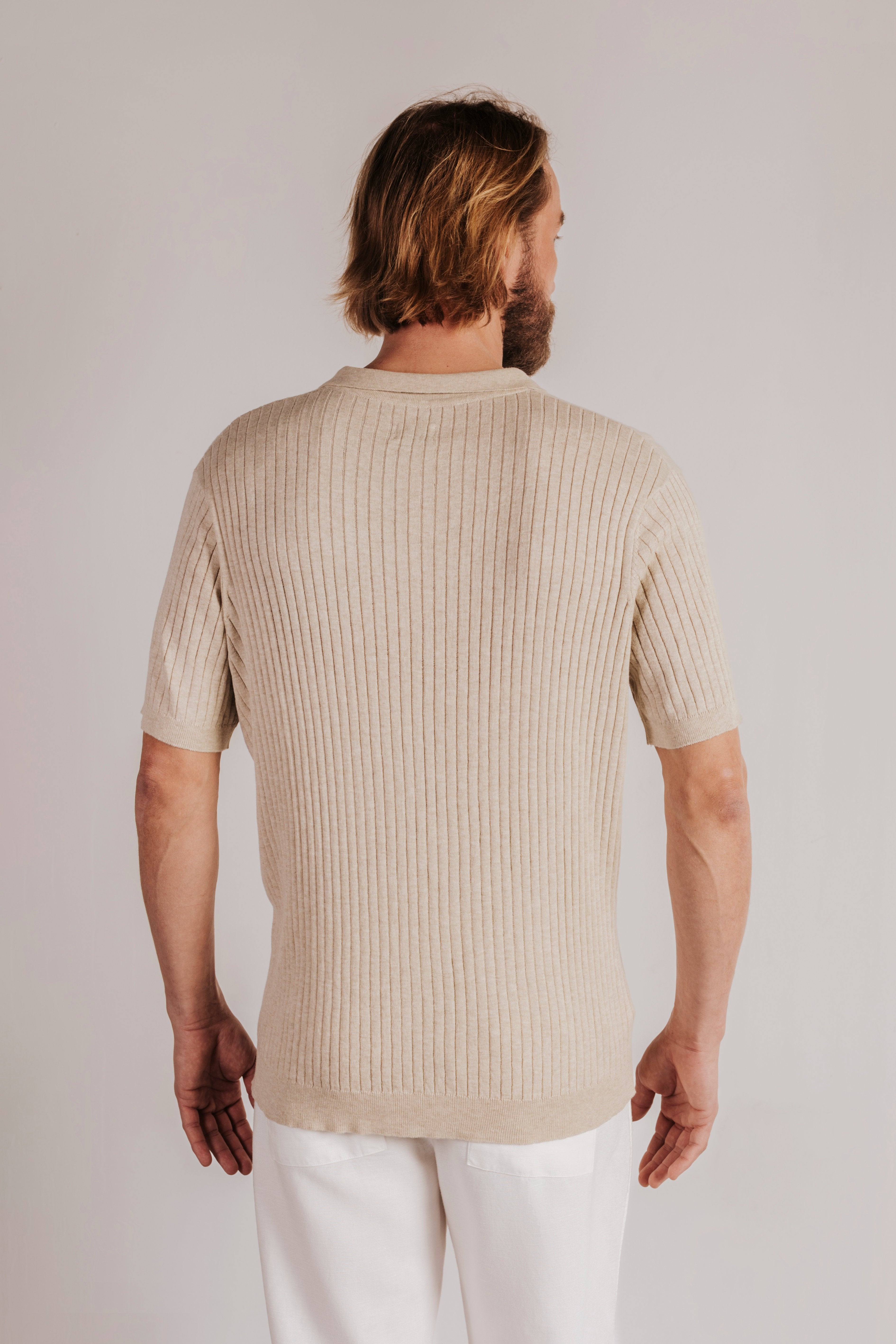 Canal-knit polo shirt with short sleeves