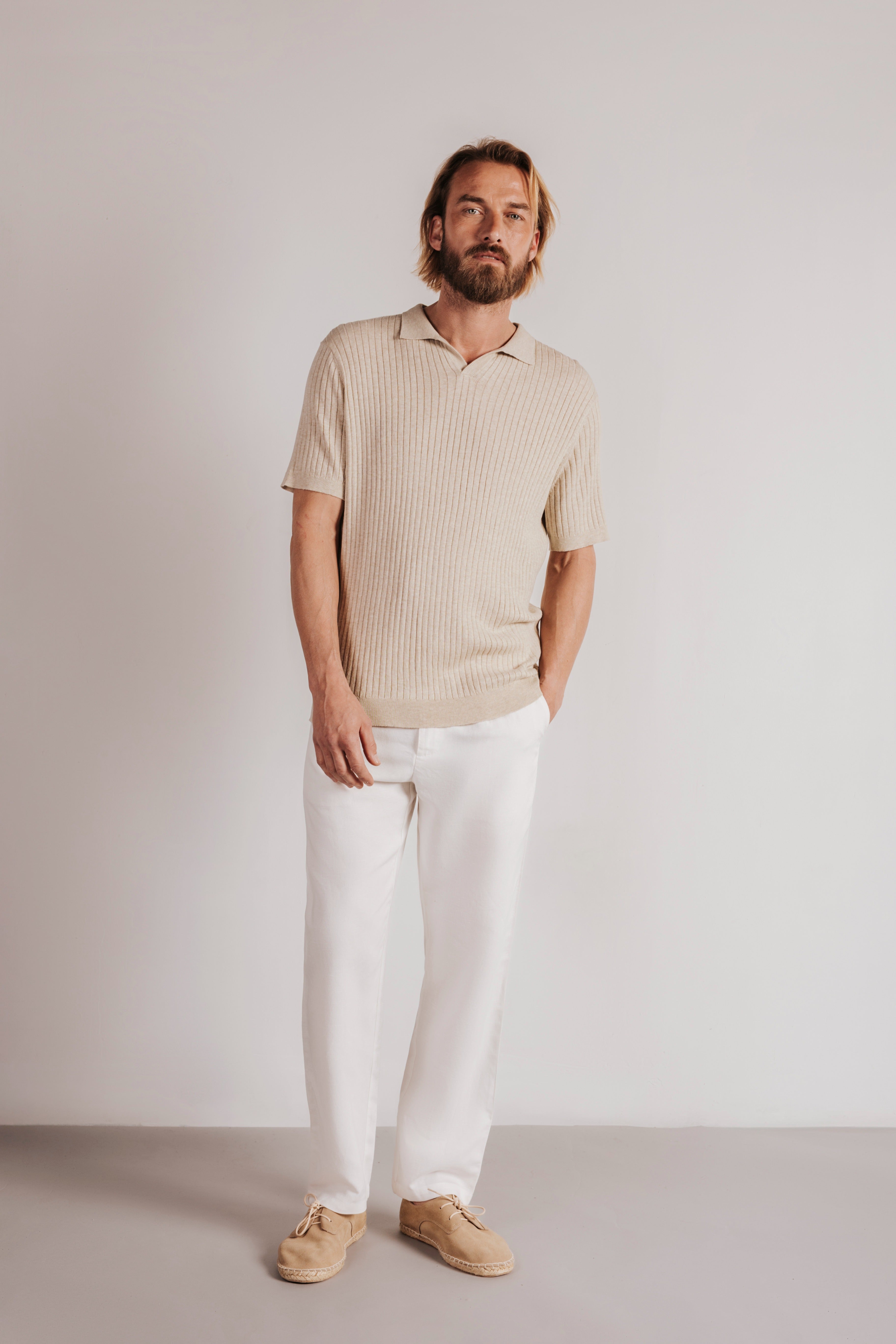 Canal-knit polo shirt with short sleeves