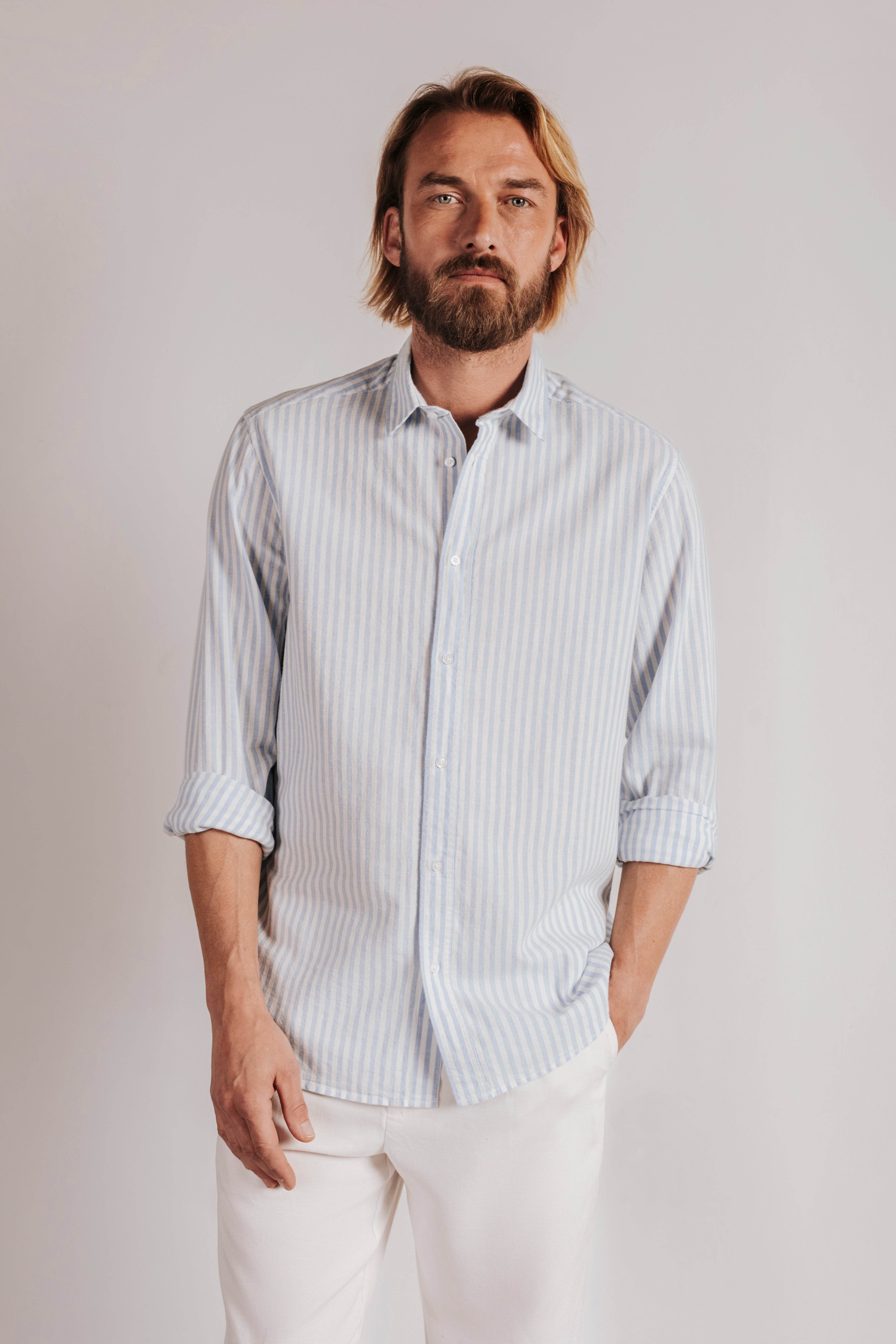 Camisa regular fit lino rayas