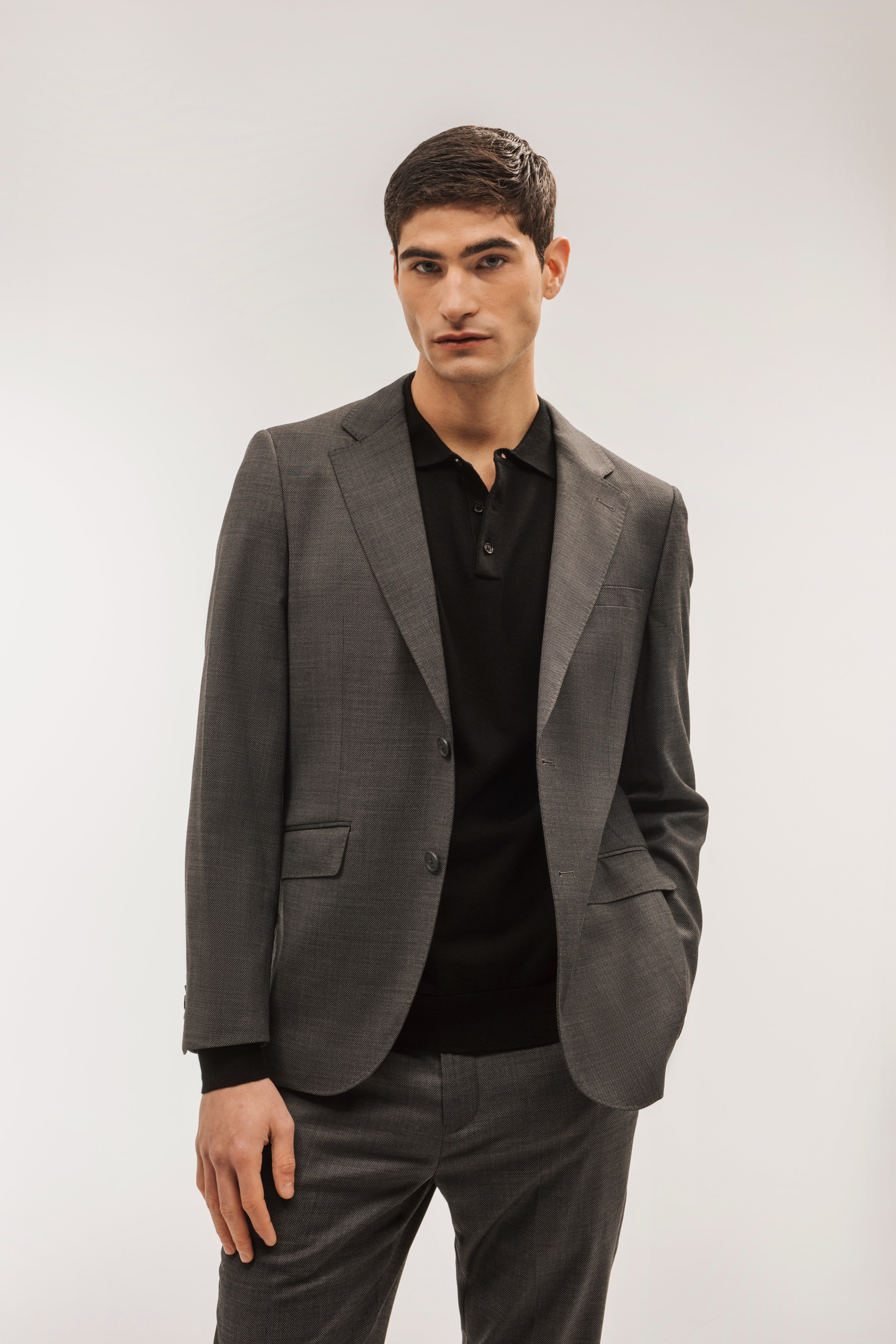 Americana traje lana slim fit falso liso