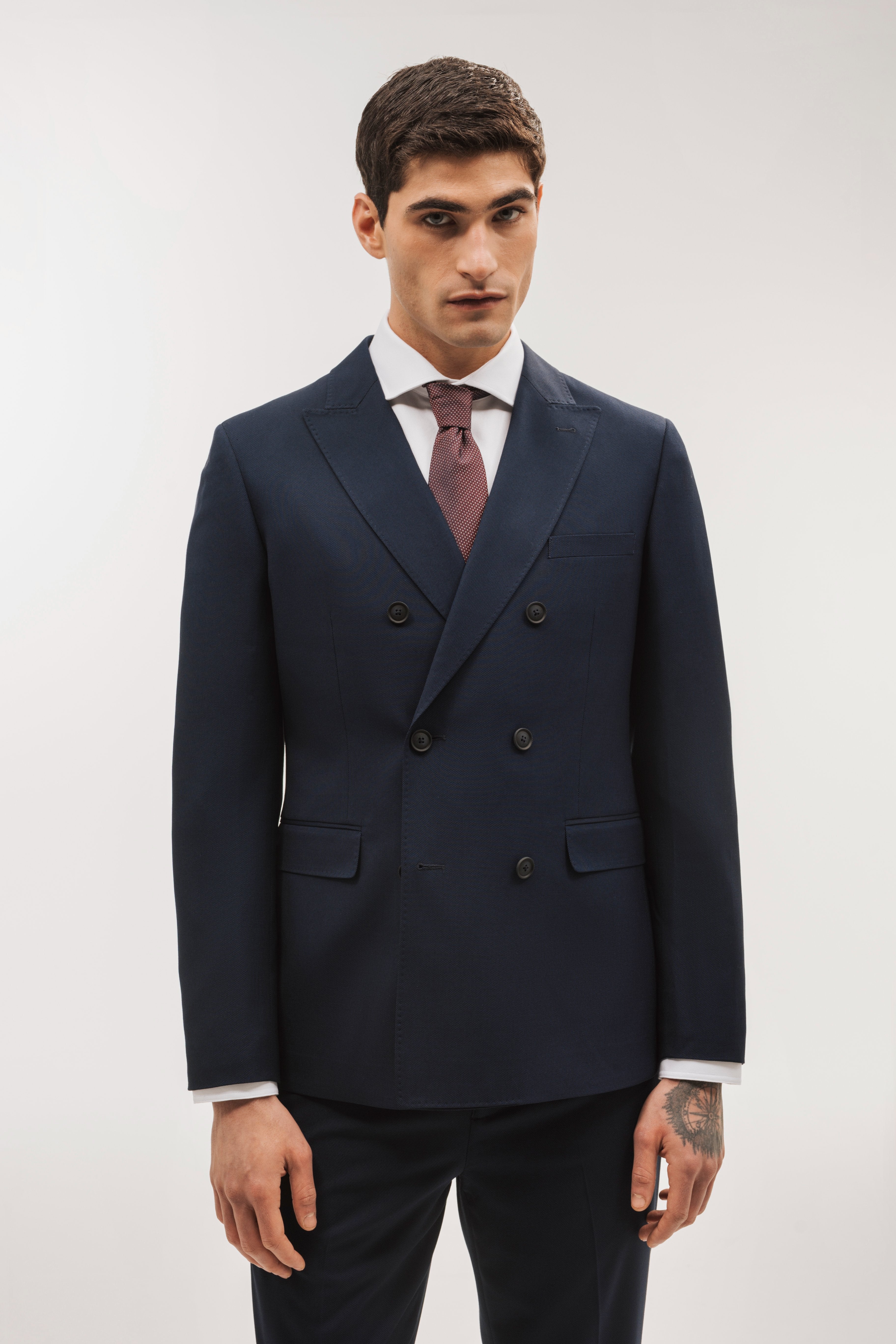 Americana traje cruzada slim fit falso liso