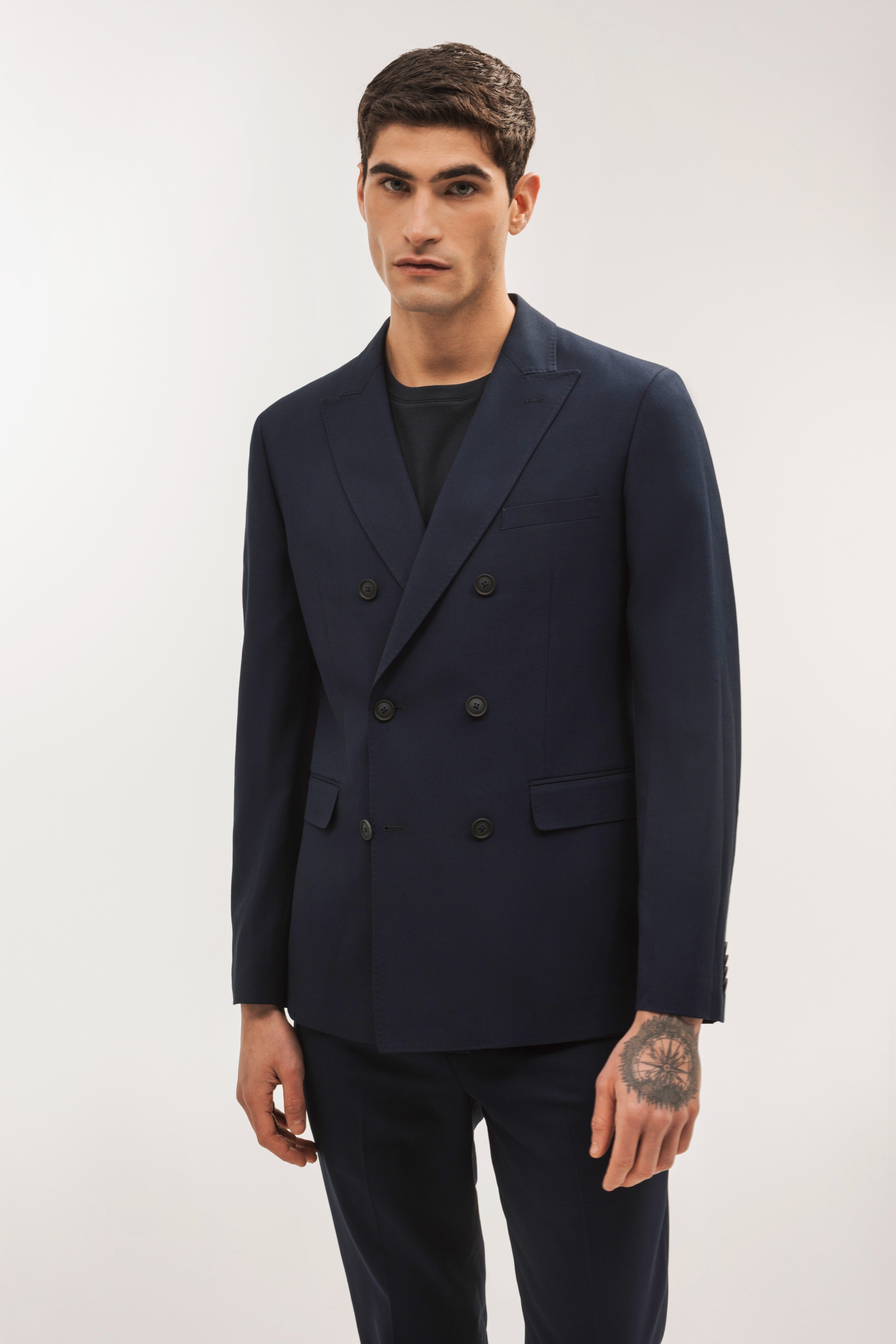 Americana traje cruzada slim fit falso liso