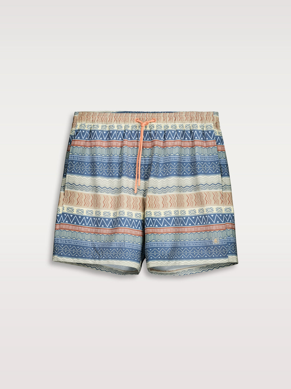 Rubber swimsuit with ethnic print.