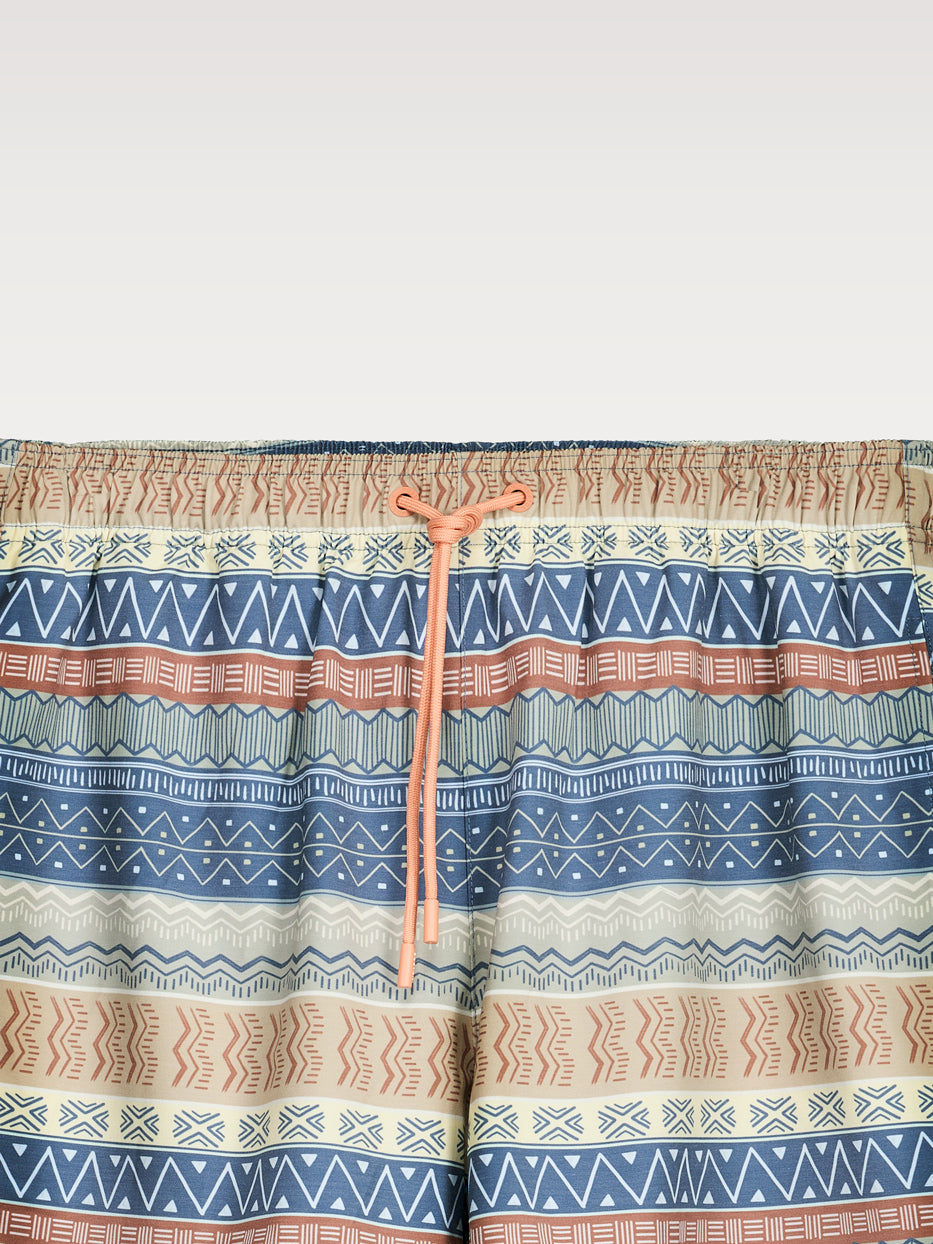 Rubber swimsuit with ethnic print.