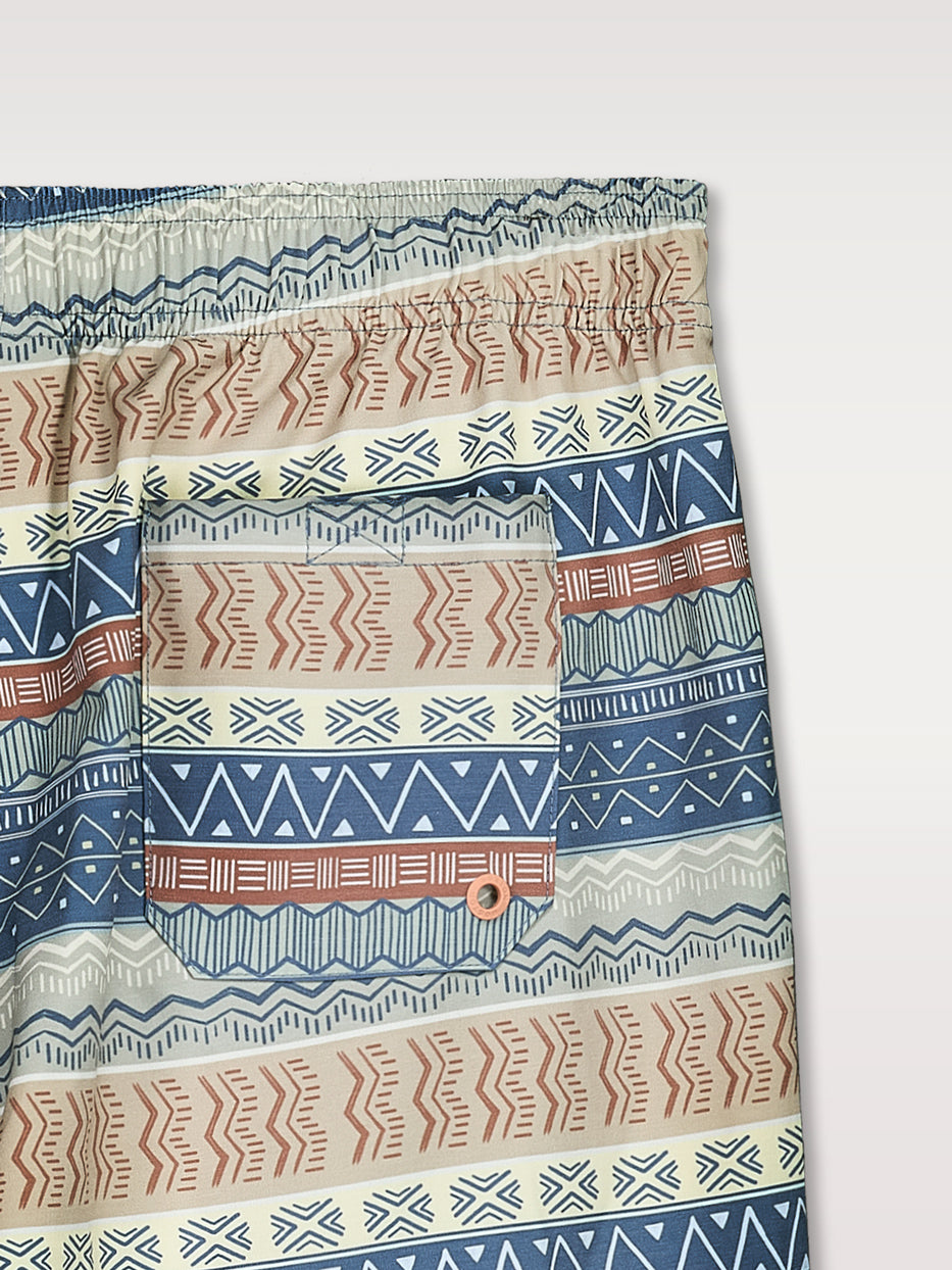 Rubber swimsuit with ethnic print.