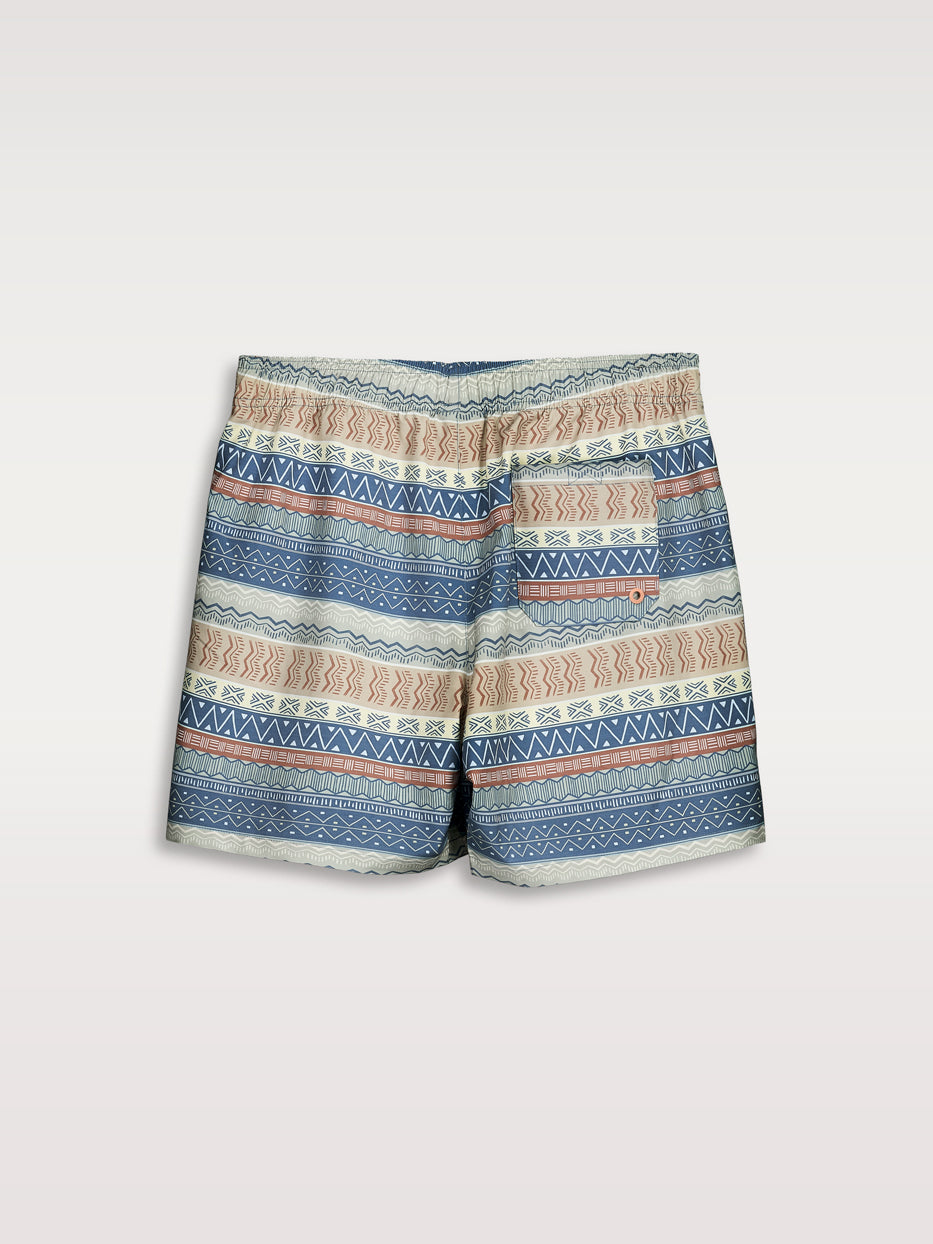 Rubber swimsuit with ethnic print.