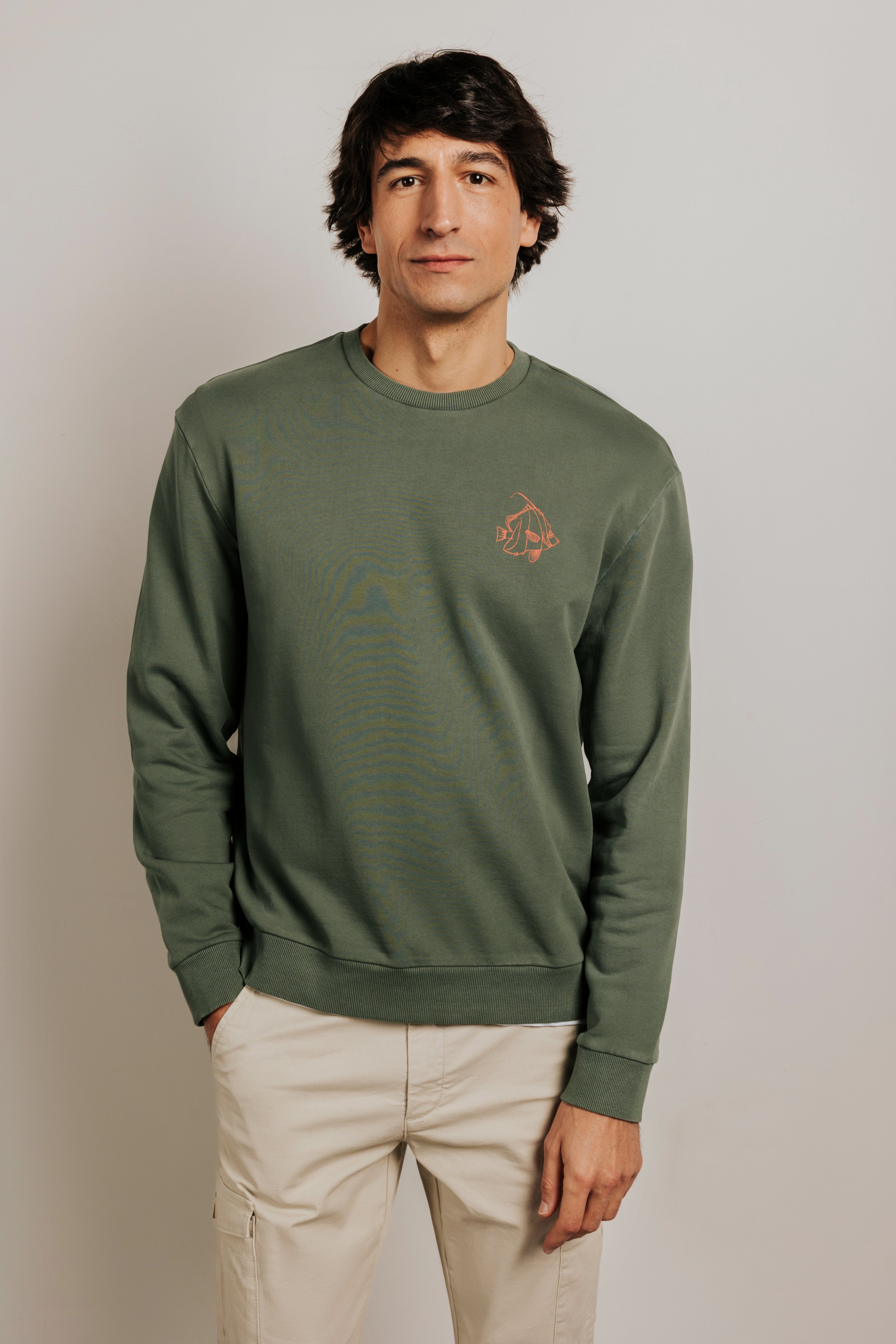 Graphic sweatshirt with a fish design.