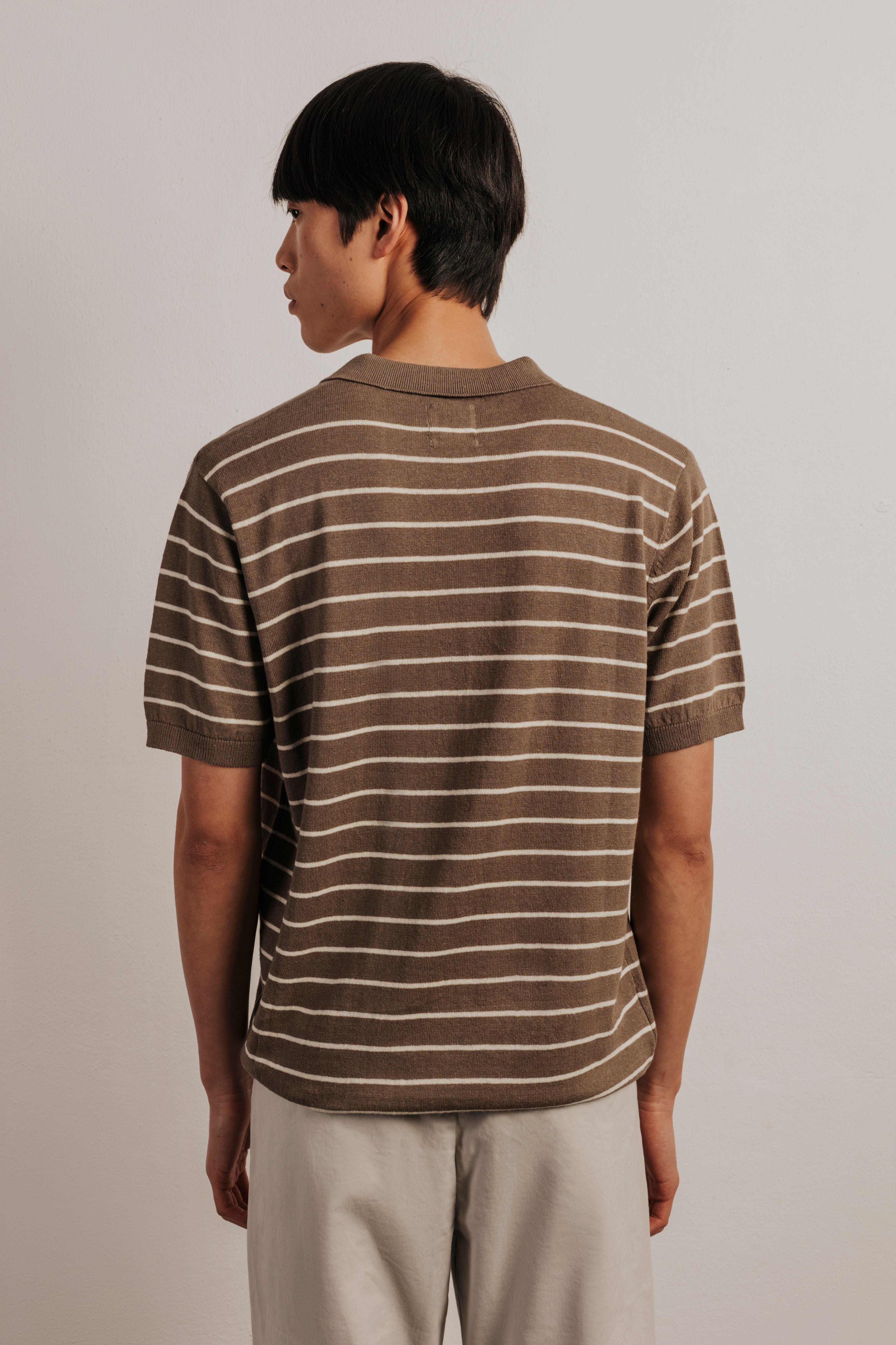 Striped knitted resort polo shirt