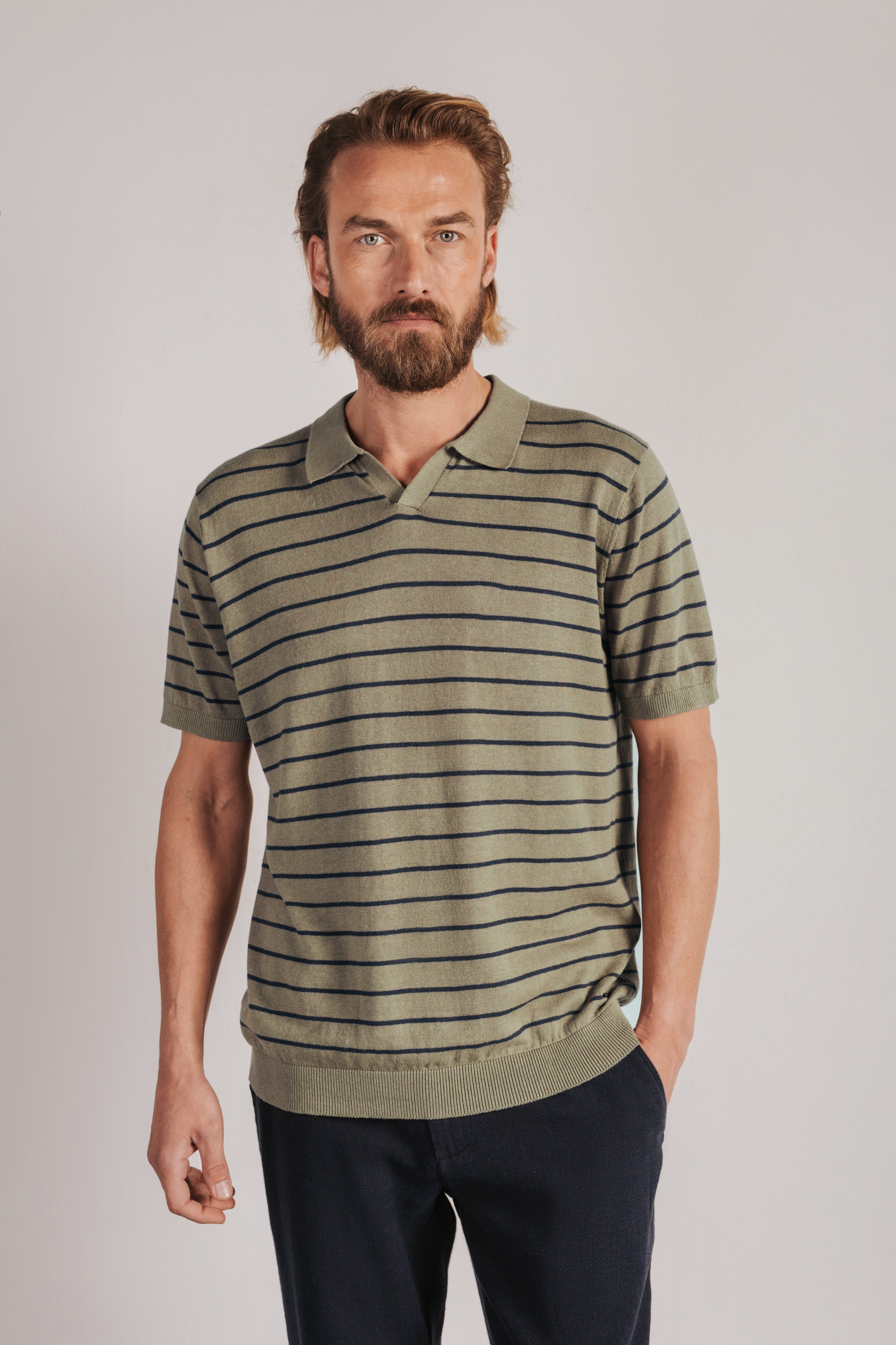 Striped knitted resort polo shirt