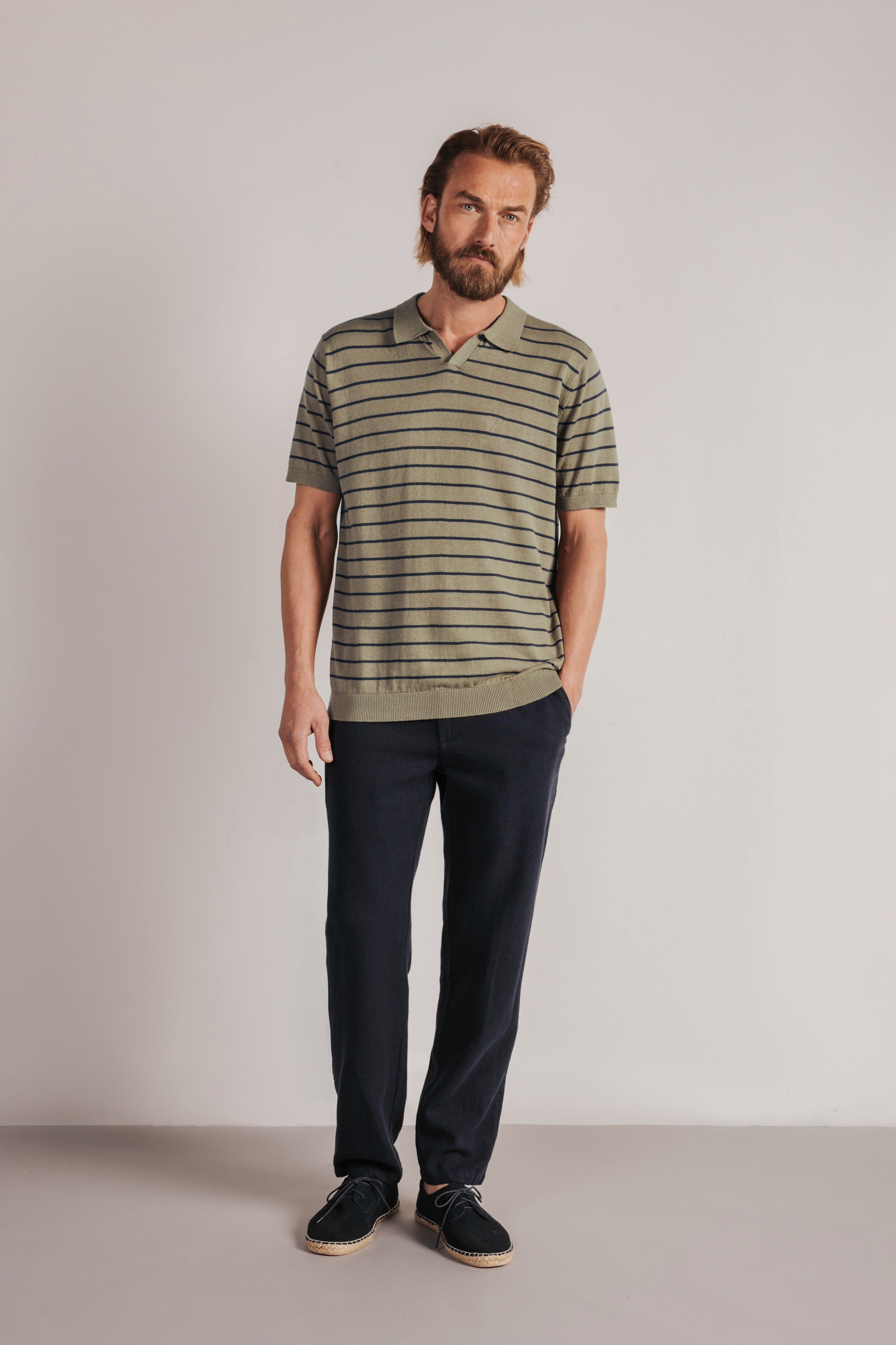 Striped knitted resort polo shirt