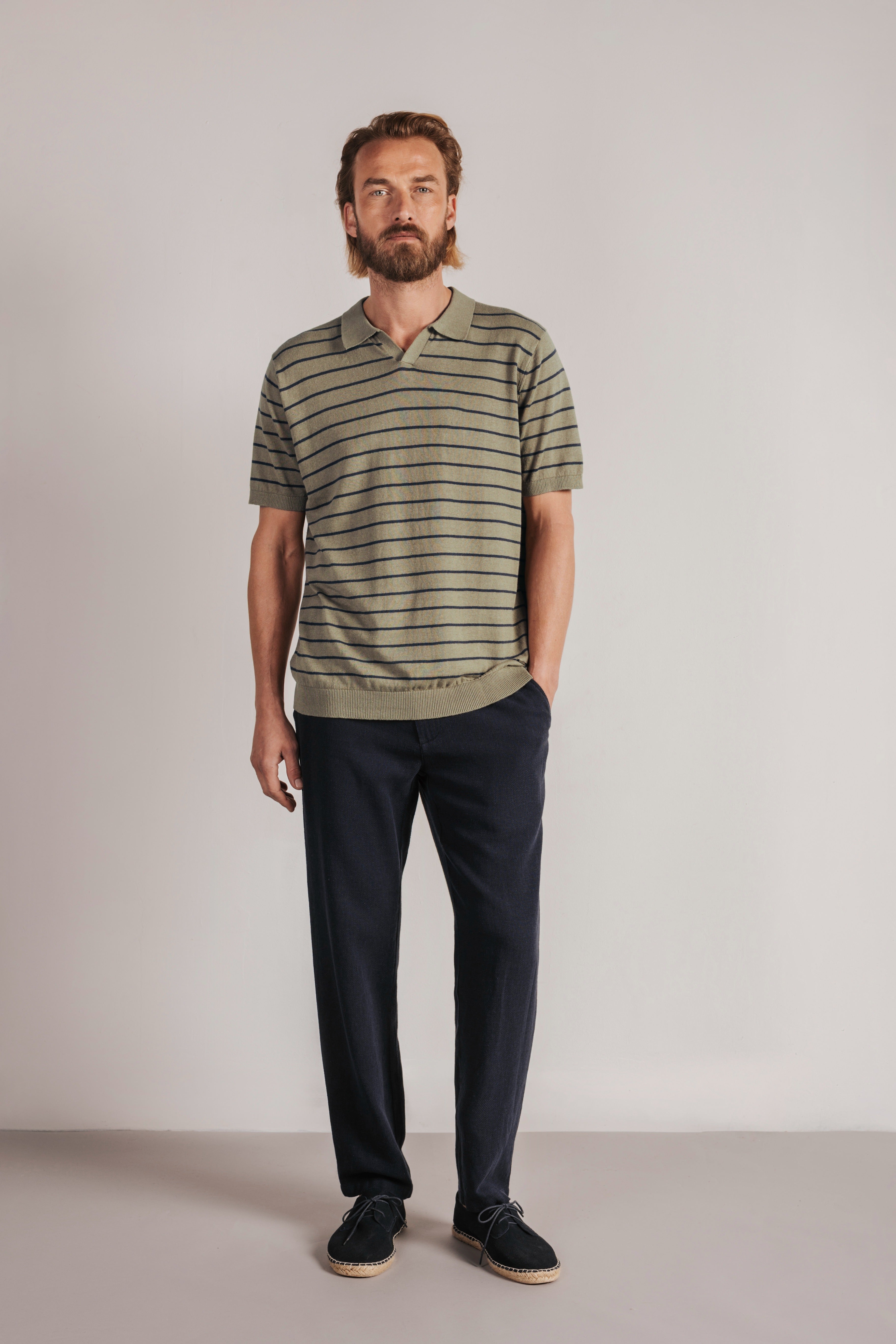 Striped knitted resort polo shirt