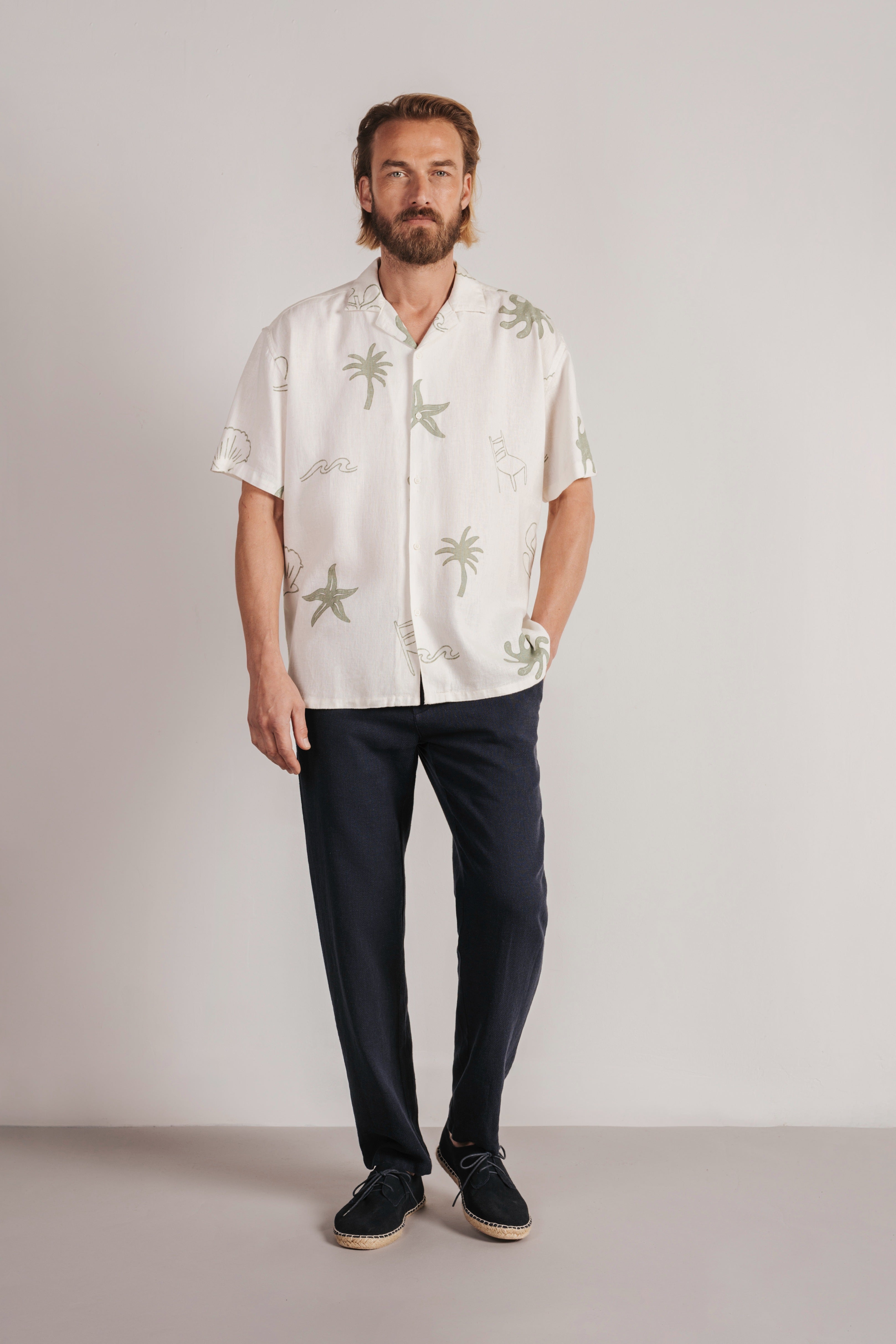 Camisa lino manga corta estampada