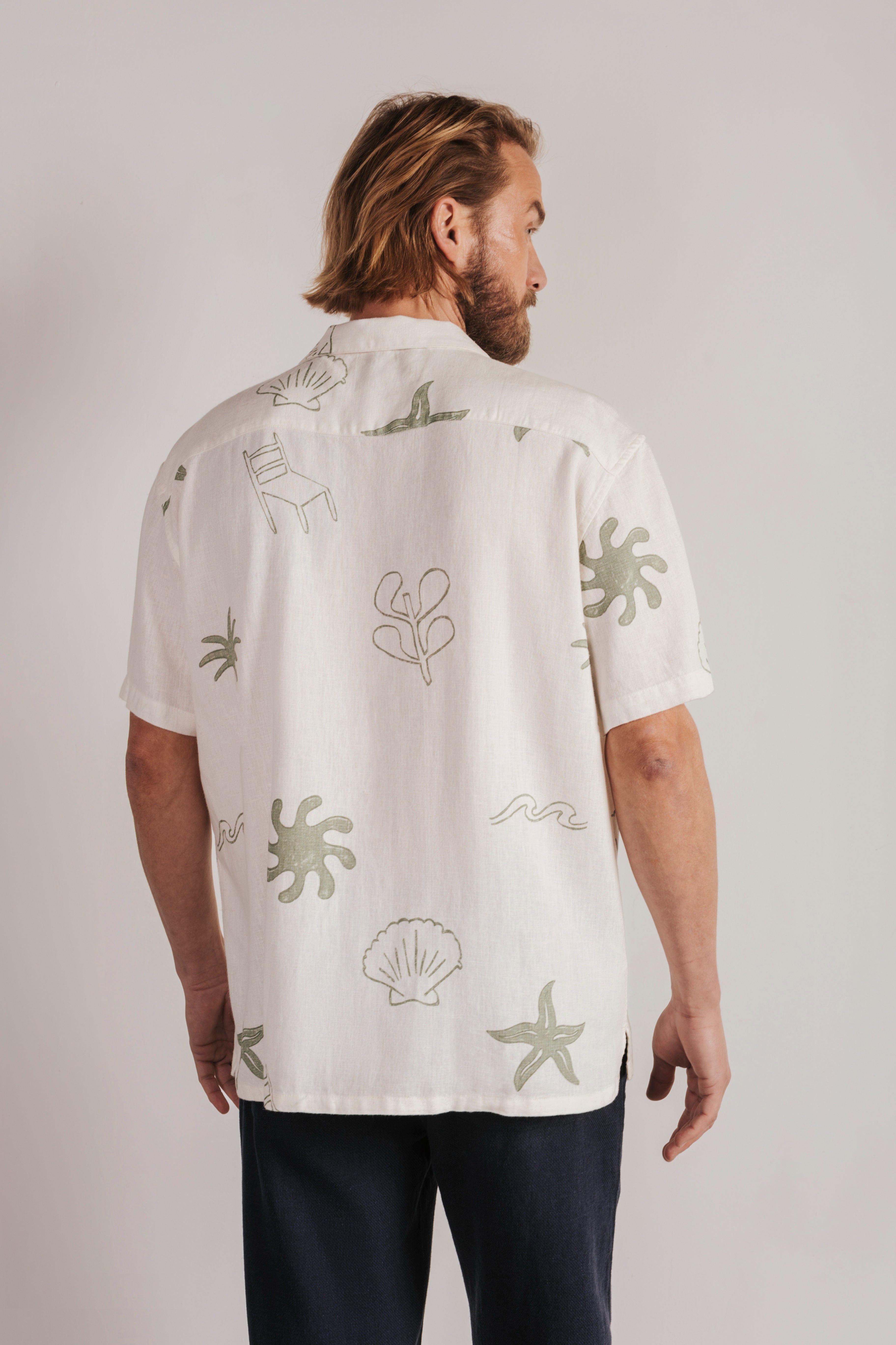 Camisa lino manga corta estampada
