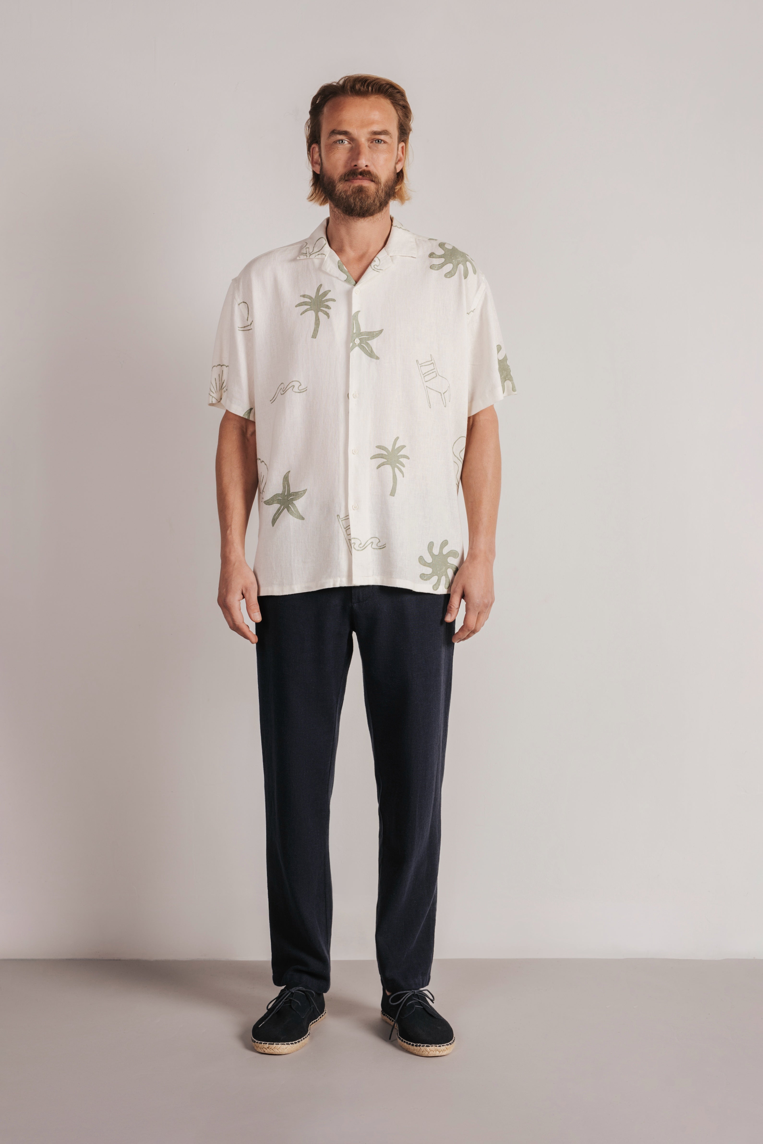 Camisa lino manga corta estampada