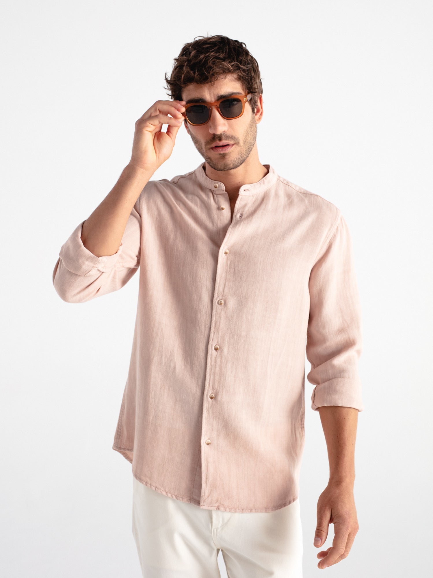 Mao collar linen shirt