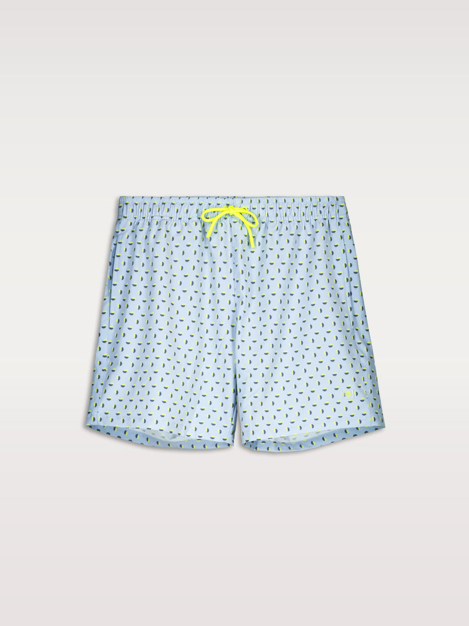 Rubber swimsuit with polka dot print.