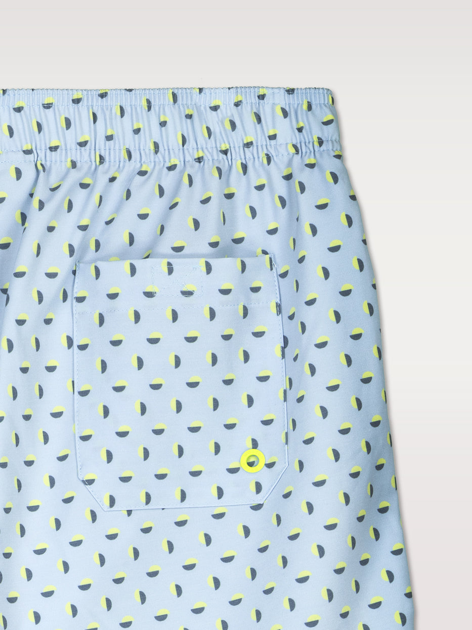 Rubber swimsuit with polka dot print.