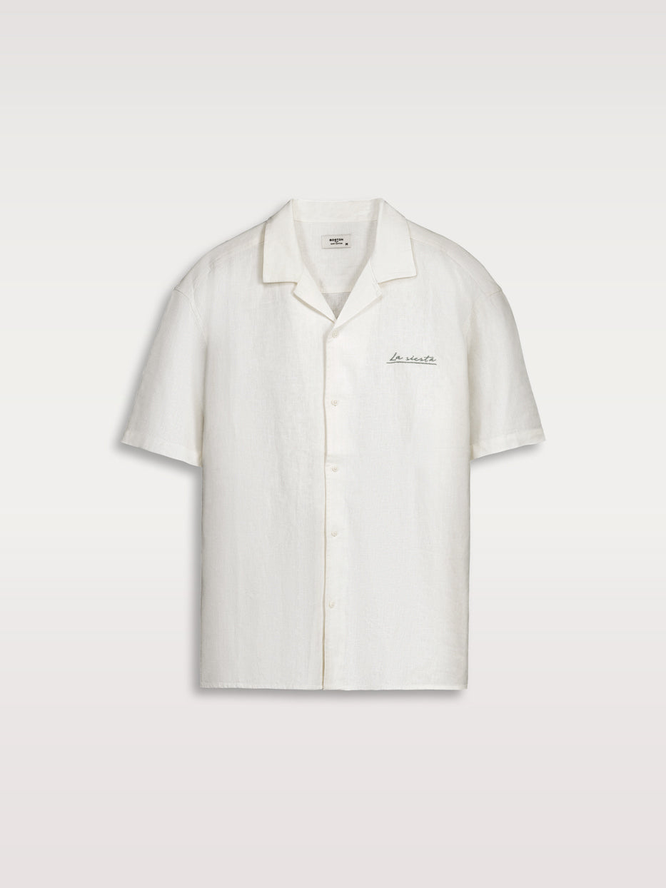 Camisa lino manga corta bordado
