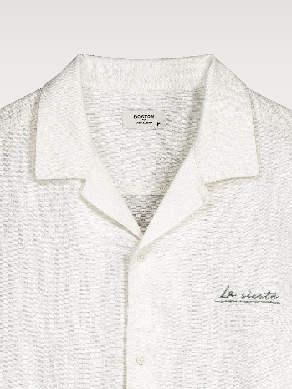 Camisa lino manga corta bordado