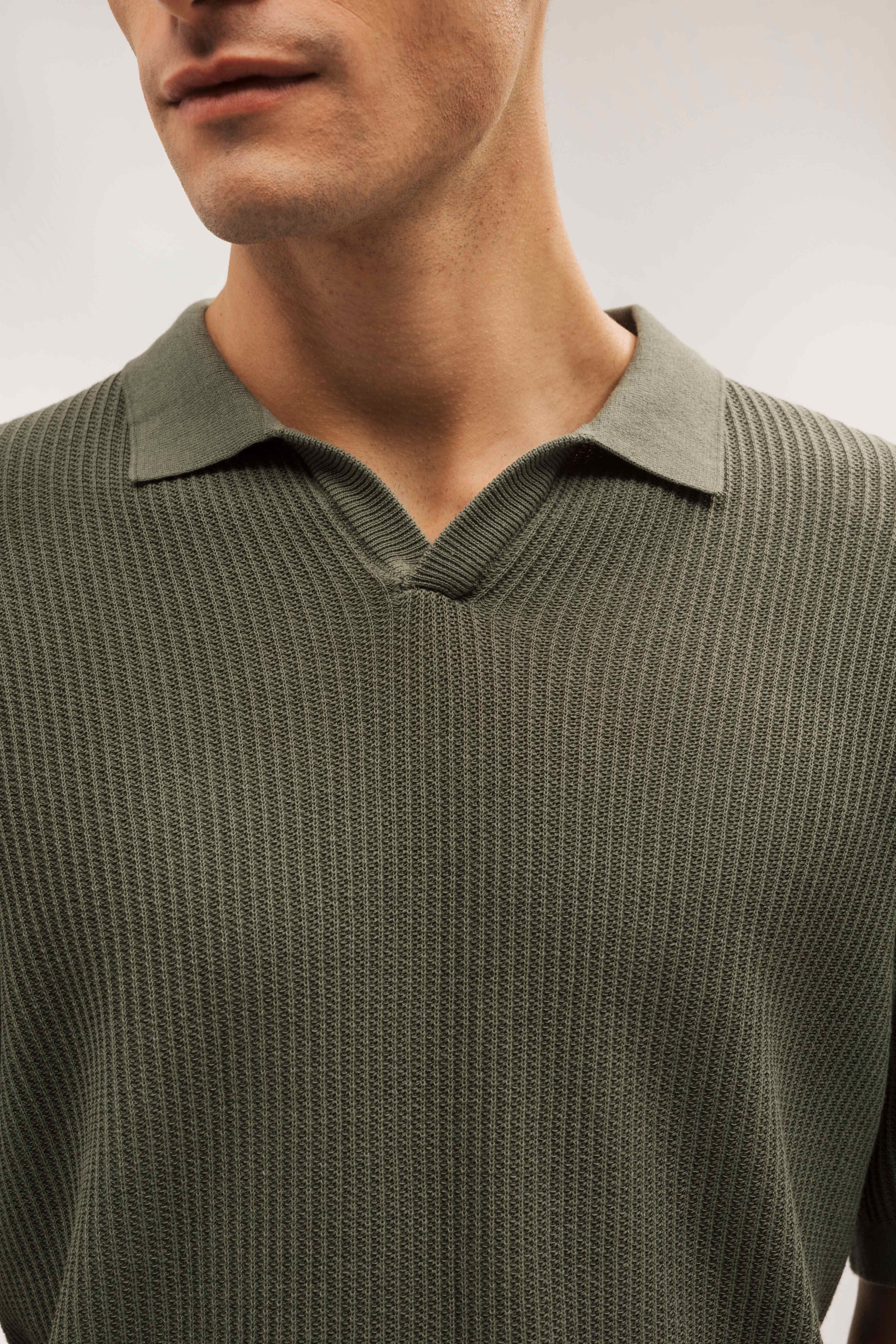 Polo shirt, short sleeves, structured knit fabric