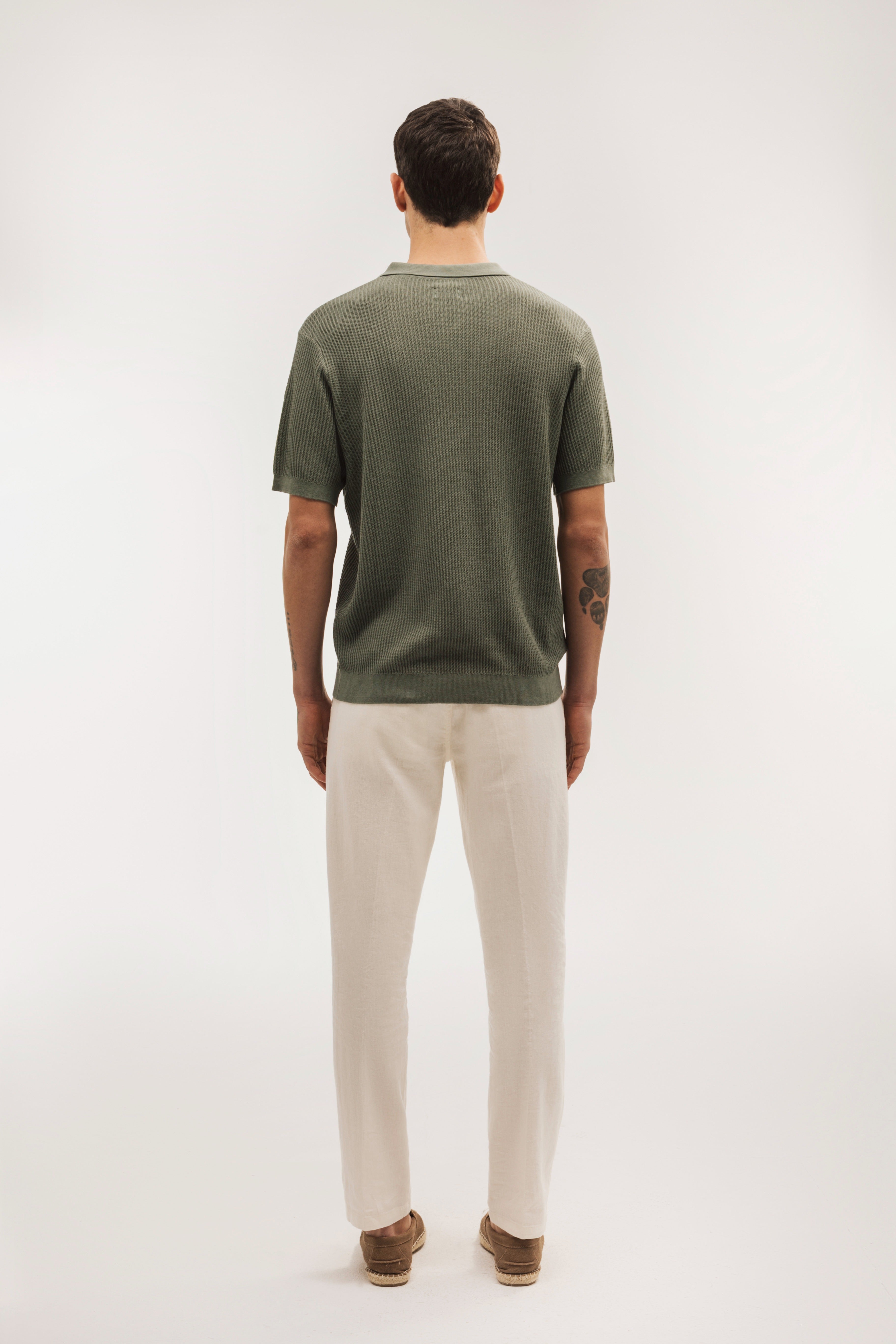 Polo shirt, short sleeves, structured knit fabric