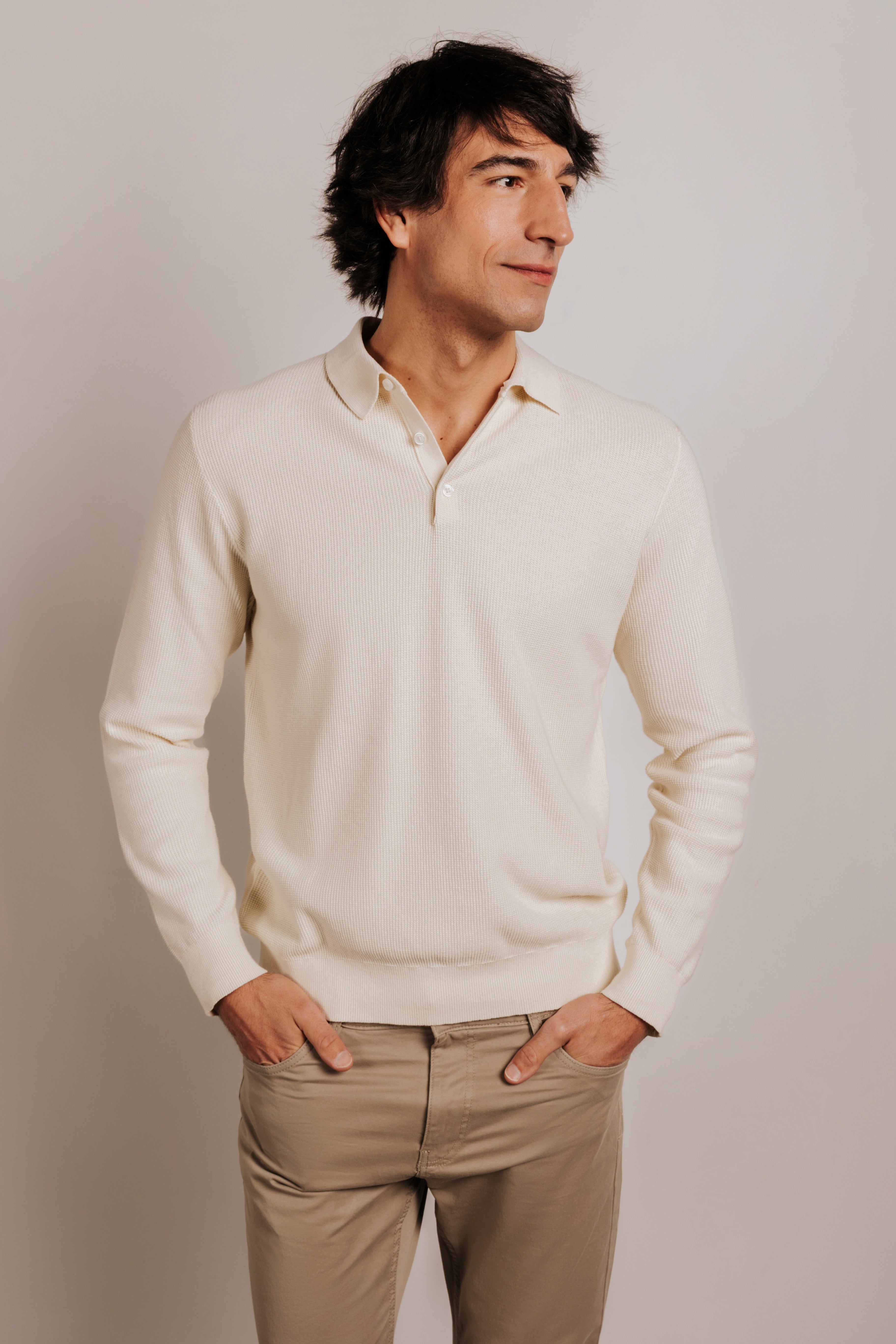 structured cotton polo neck jersey