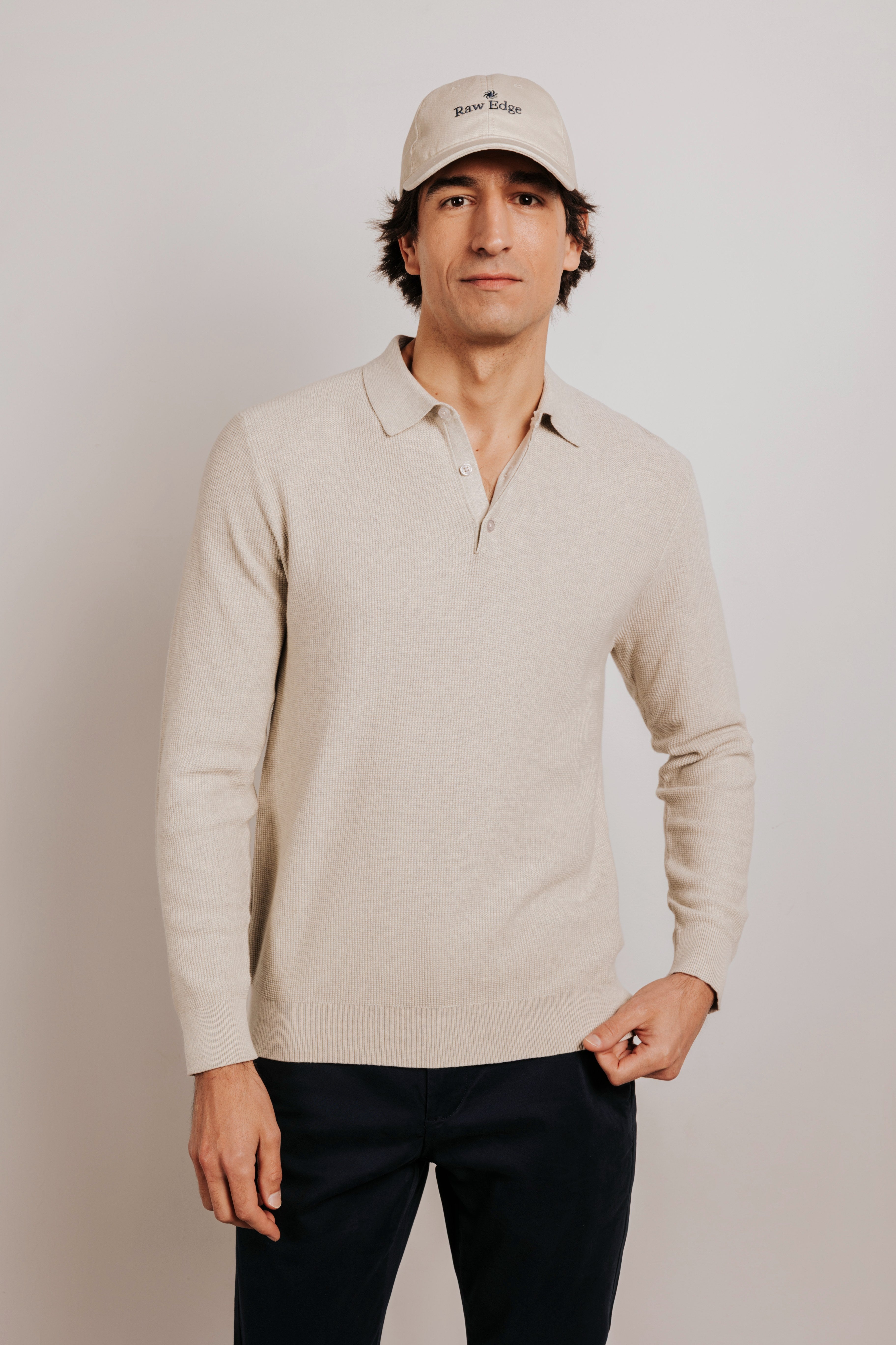 structured cotton polo neck jersey