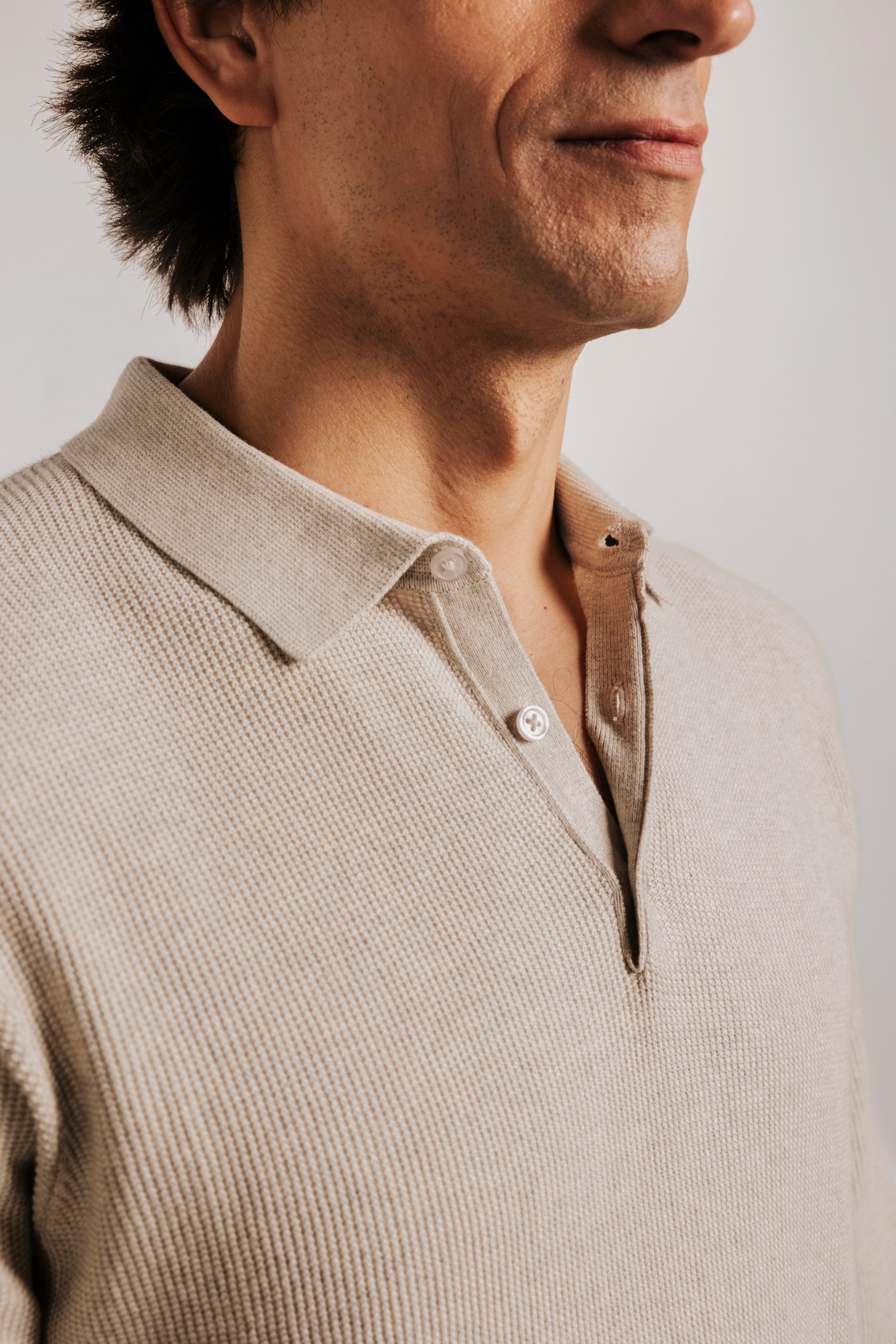structured cotton polo neck jersey