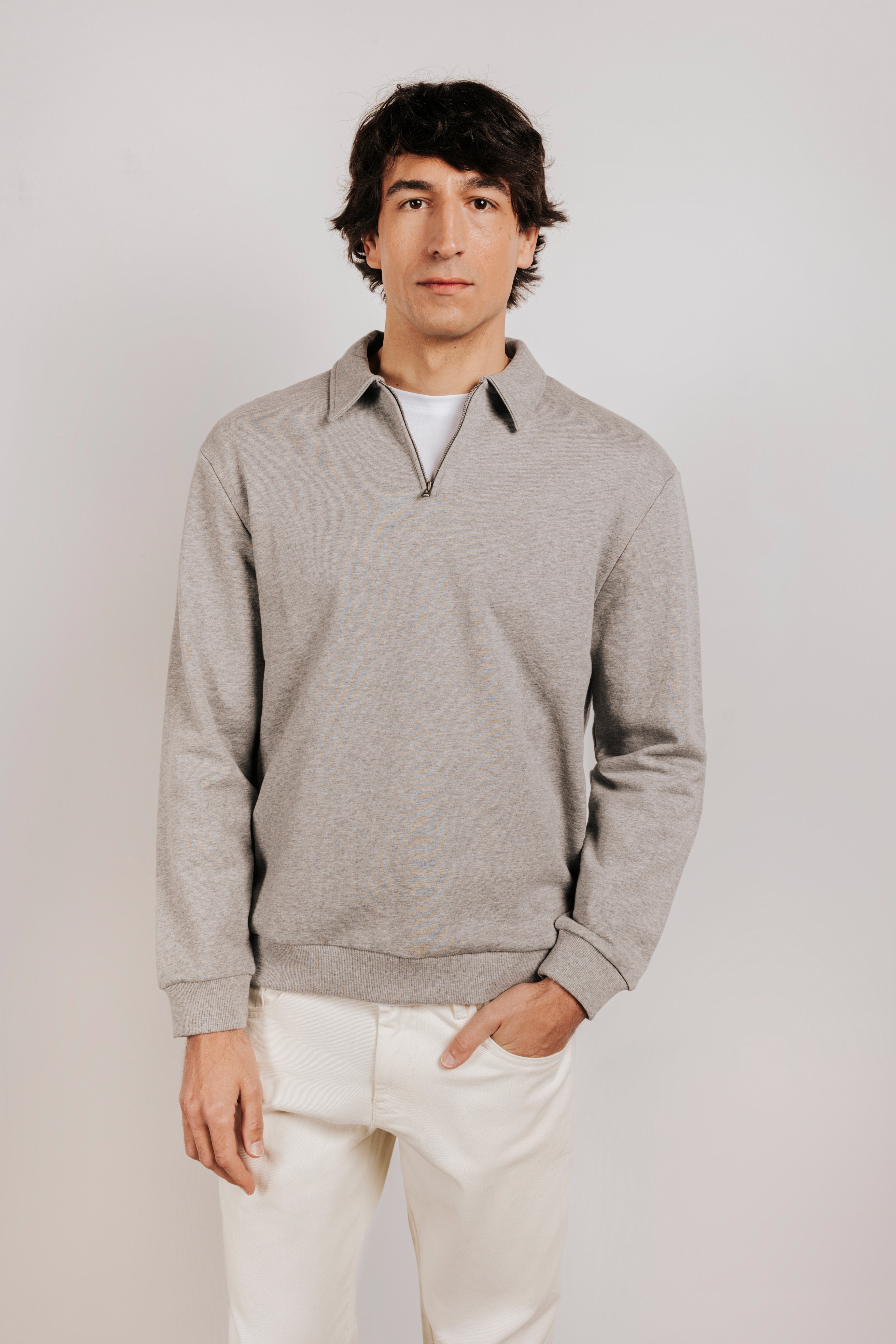 Zip-up mock neck sweatshirt