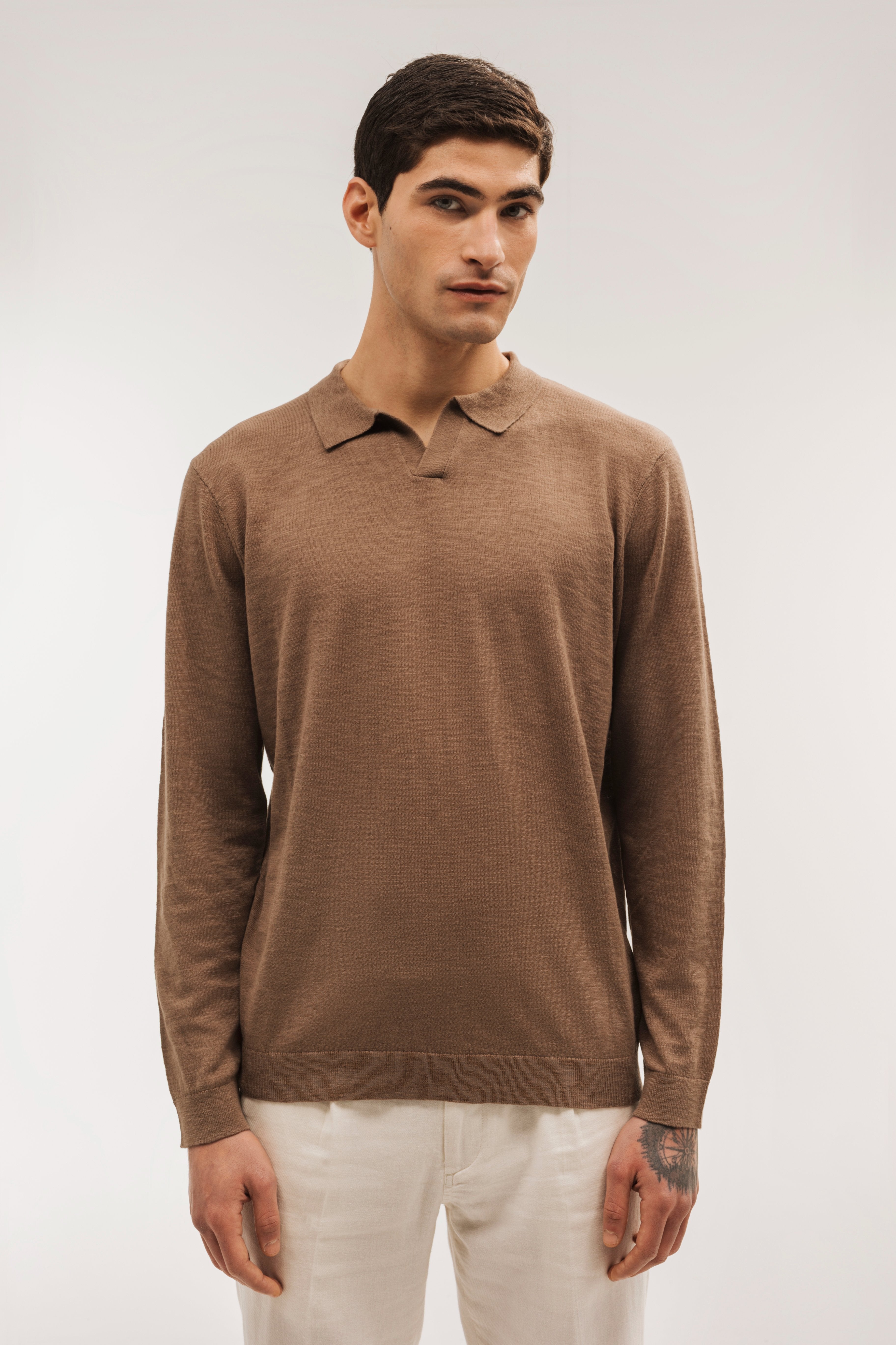 Flame-colored polo neck sweater