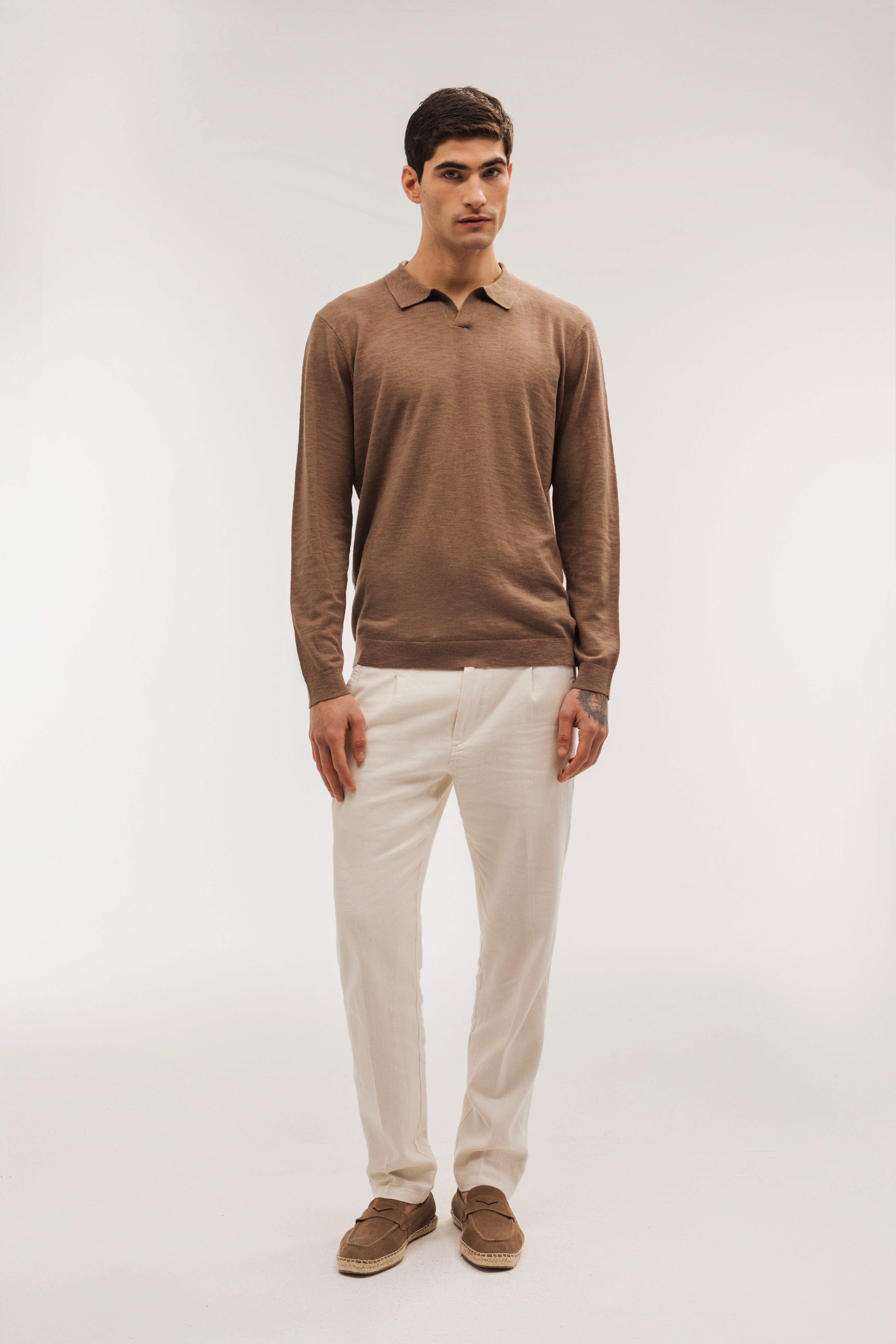 Flame-colored polo neck sweater