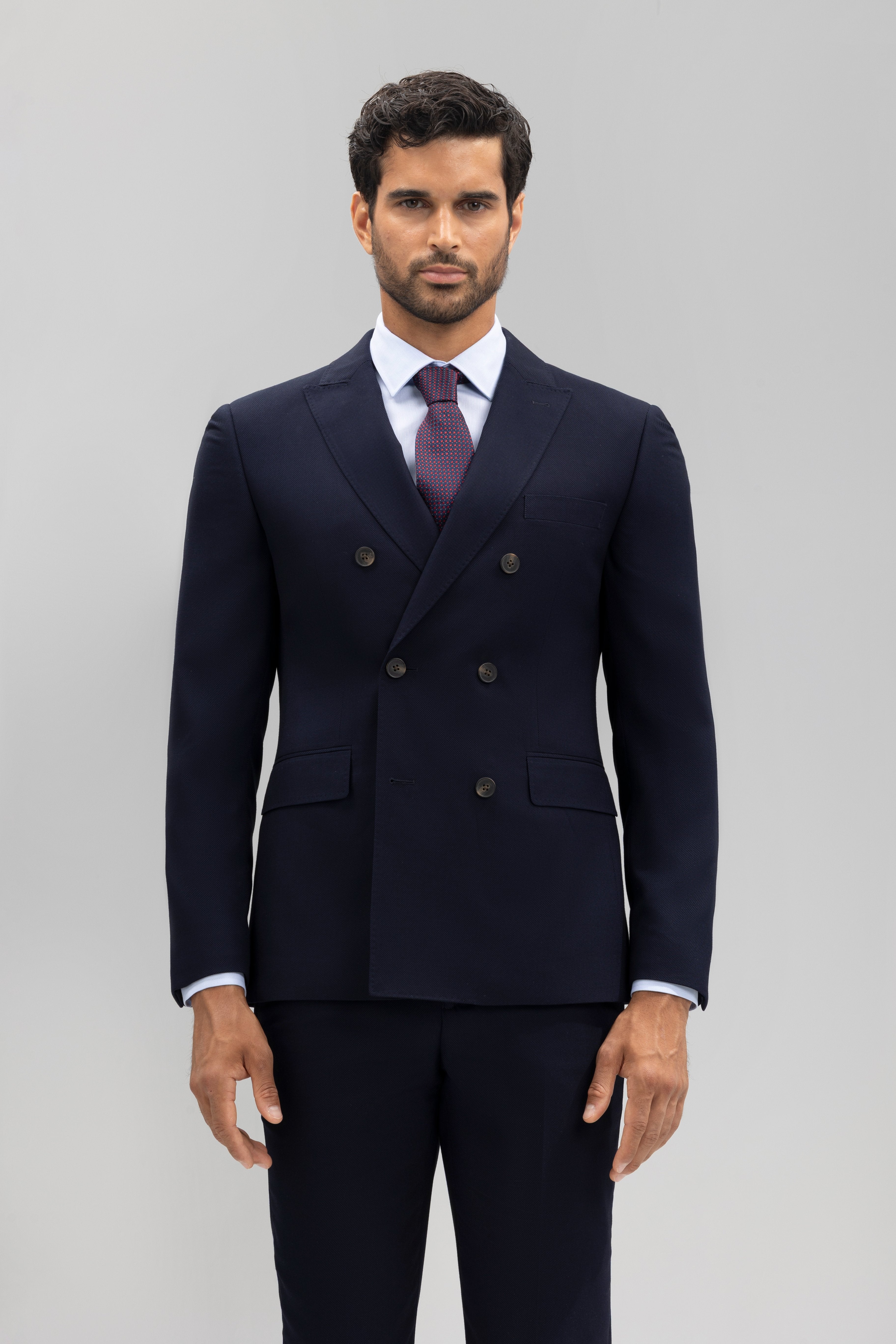 Americana cruzada traje slim falso liso