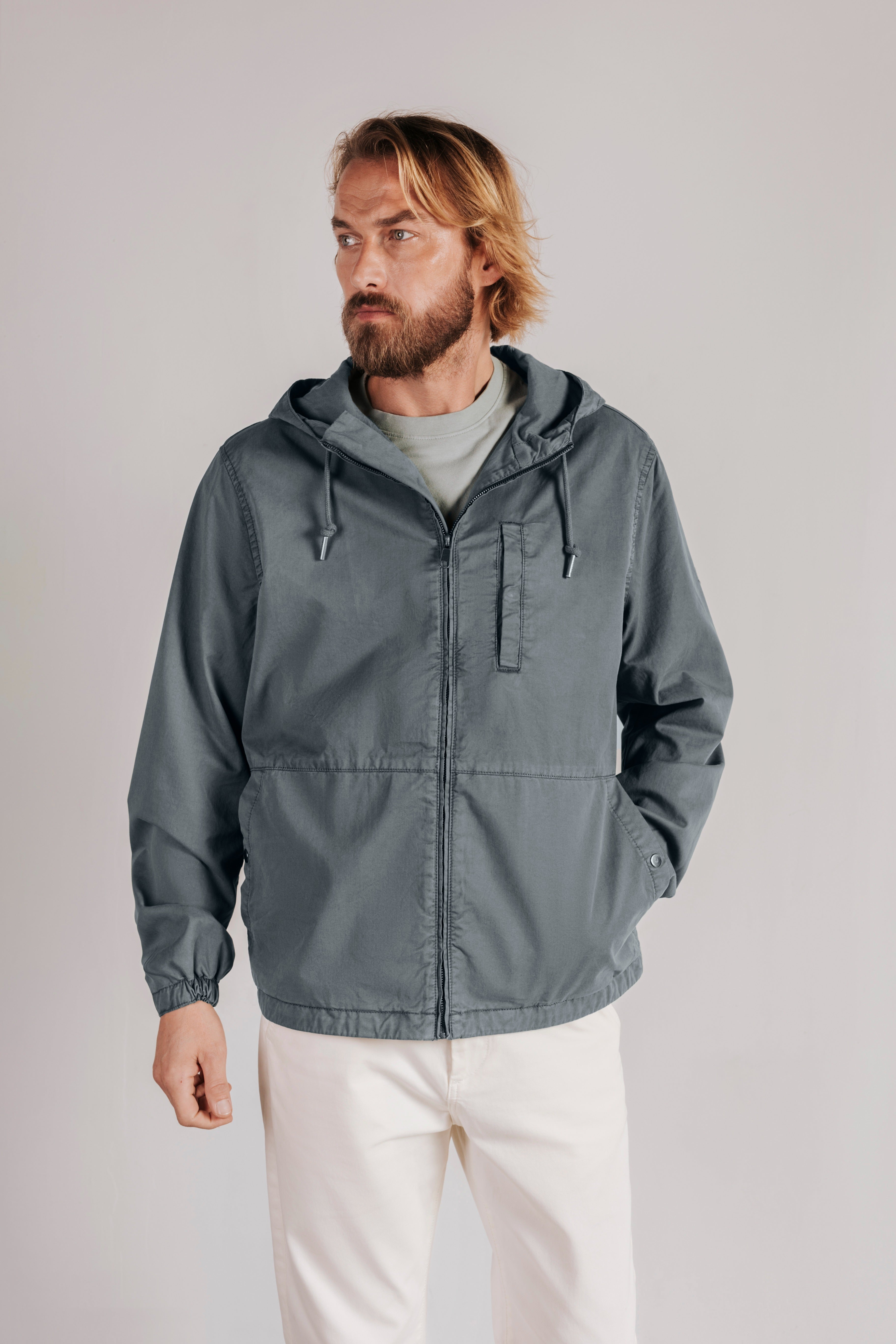 Worker jacket with hood