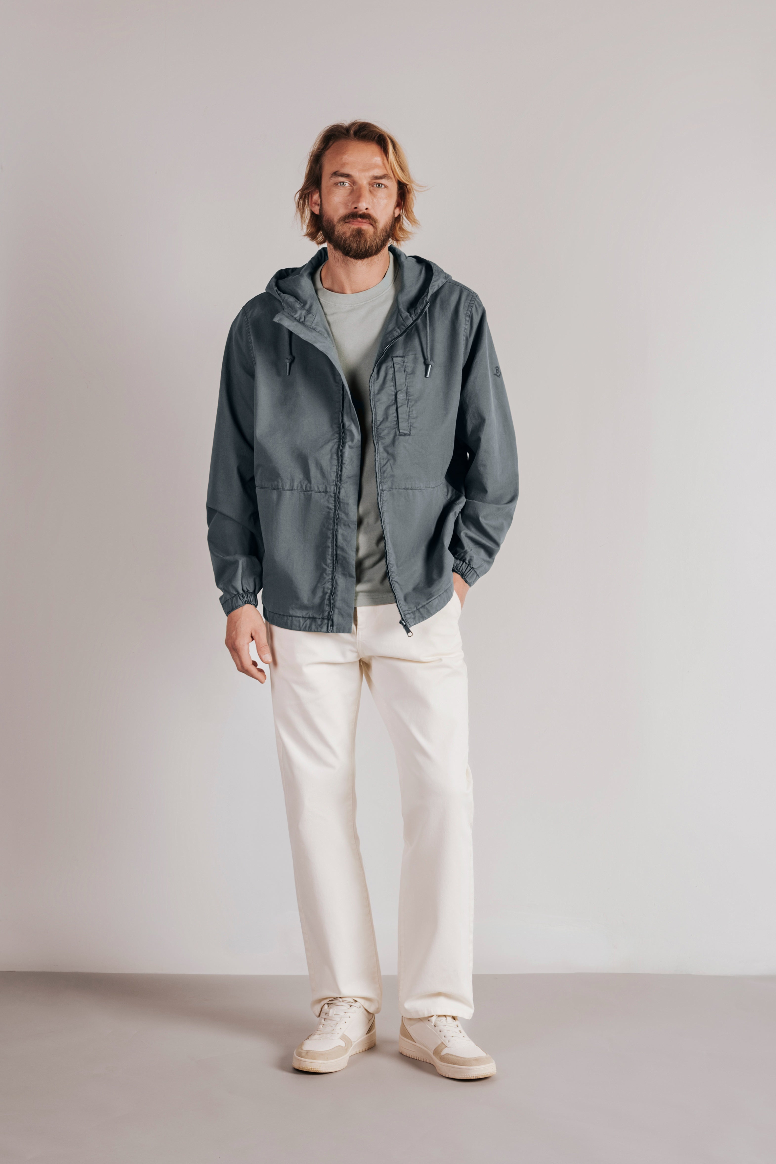 Worker jacket with hood