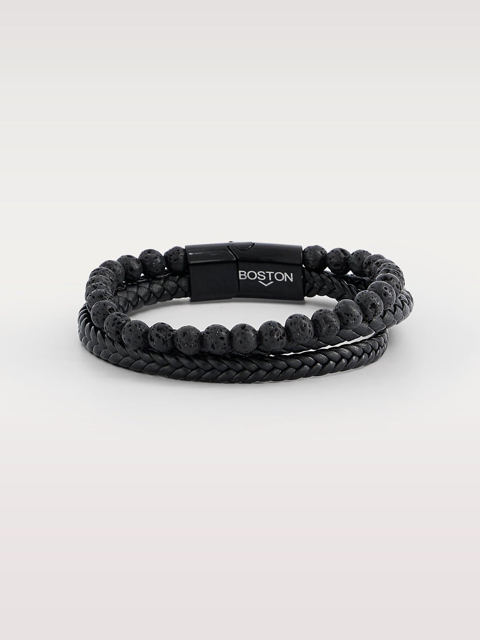 Pulsera piel trenza y bolas