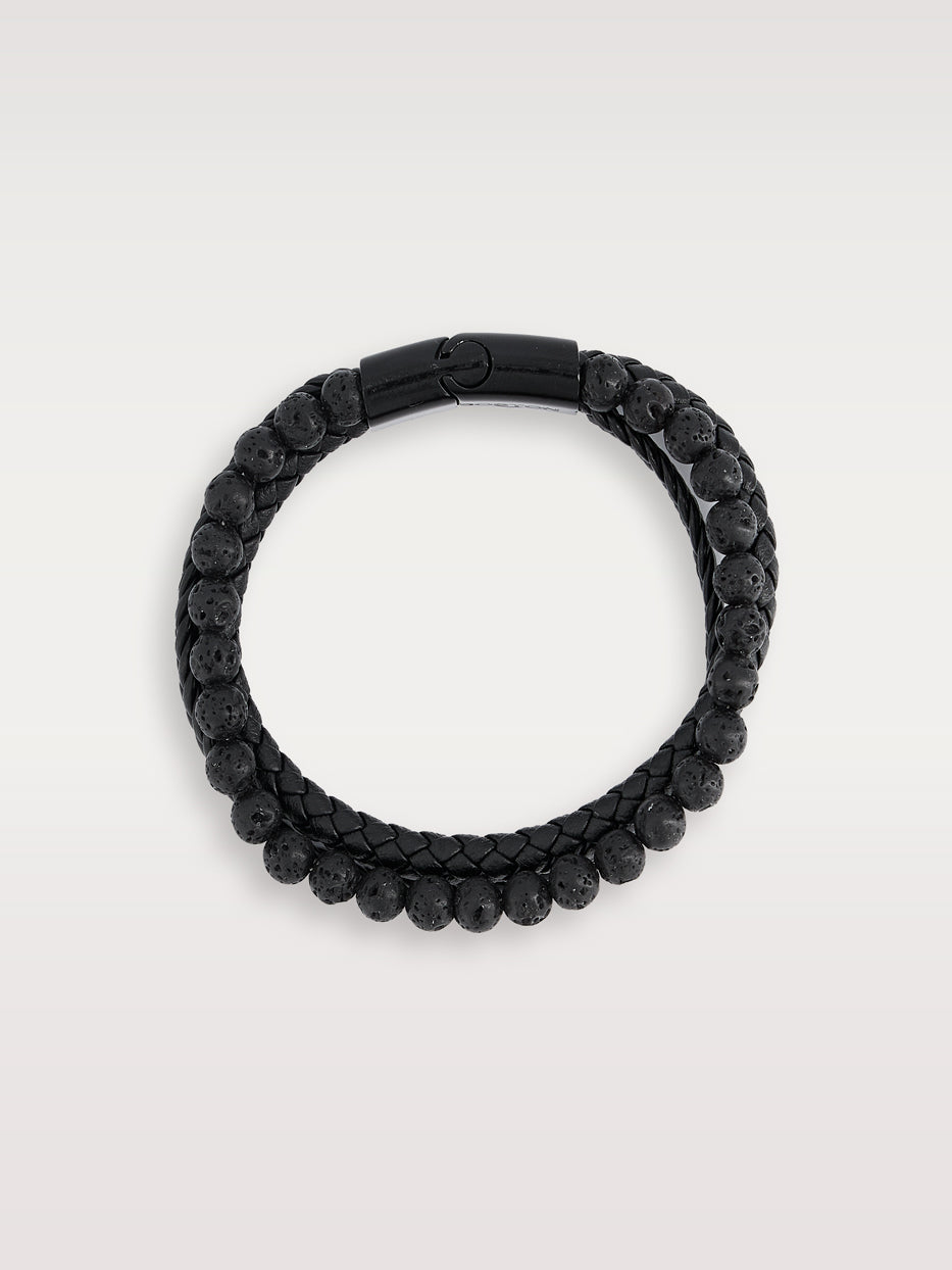 Pulsera piel trenza y bolas