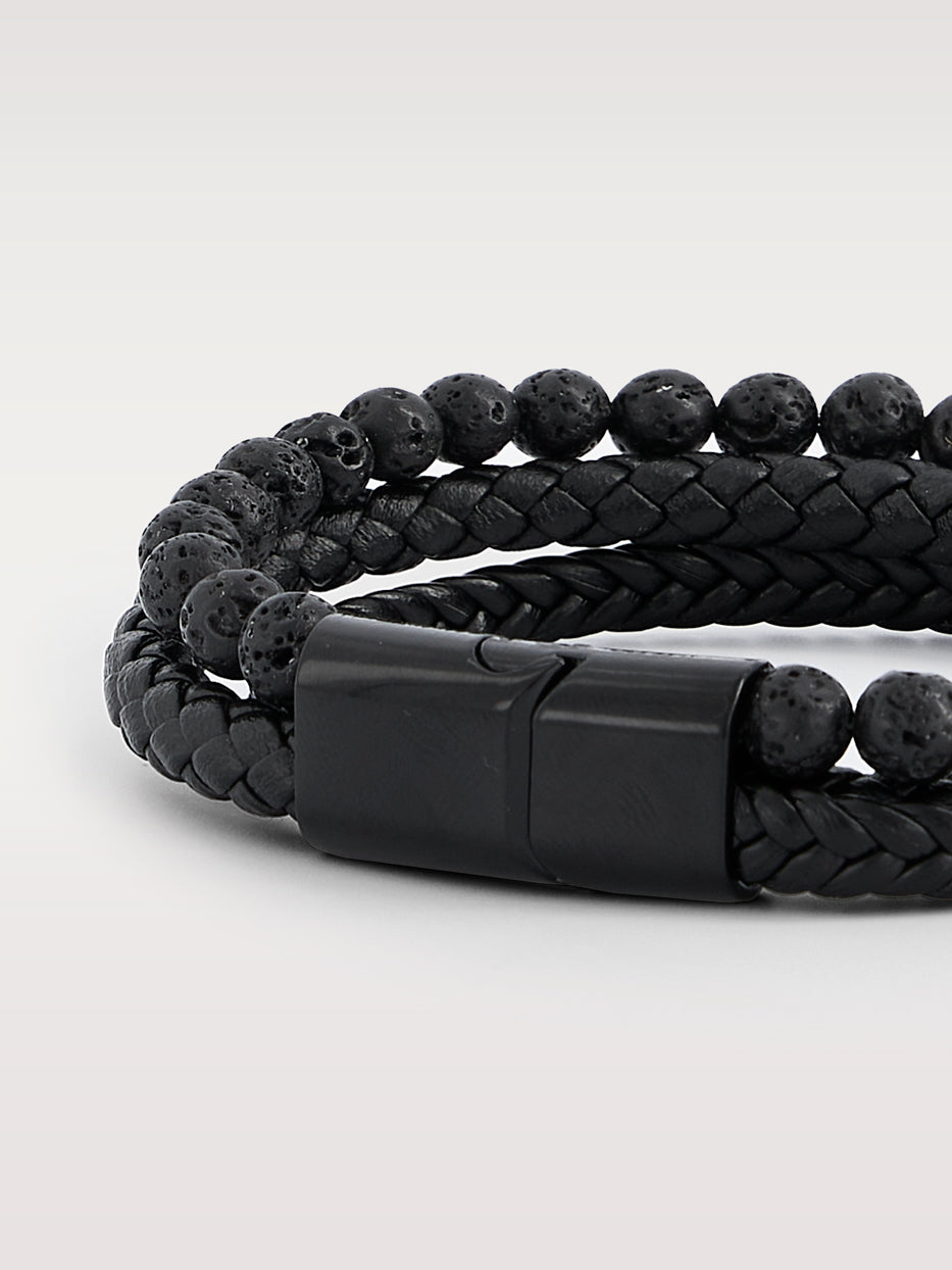 Pulsera piel trenza y bolas