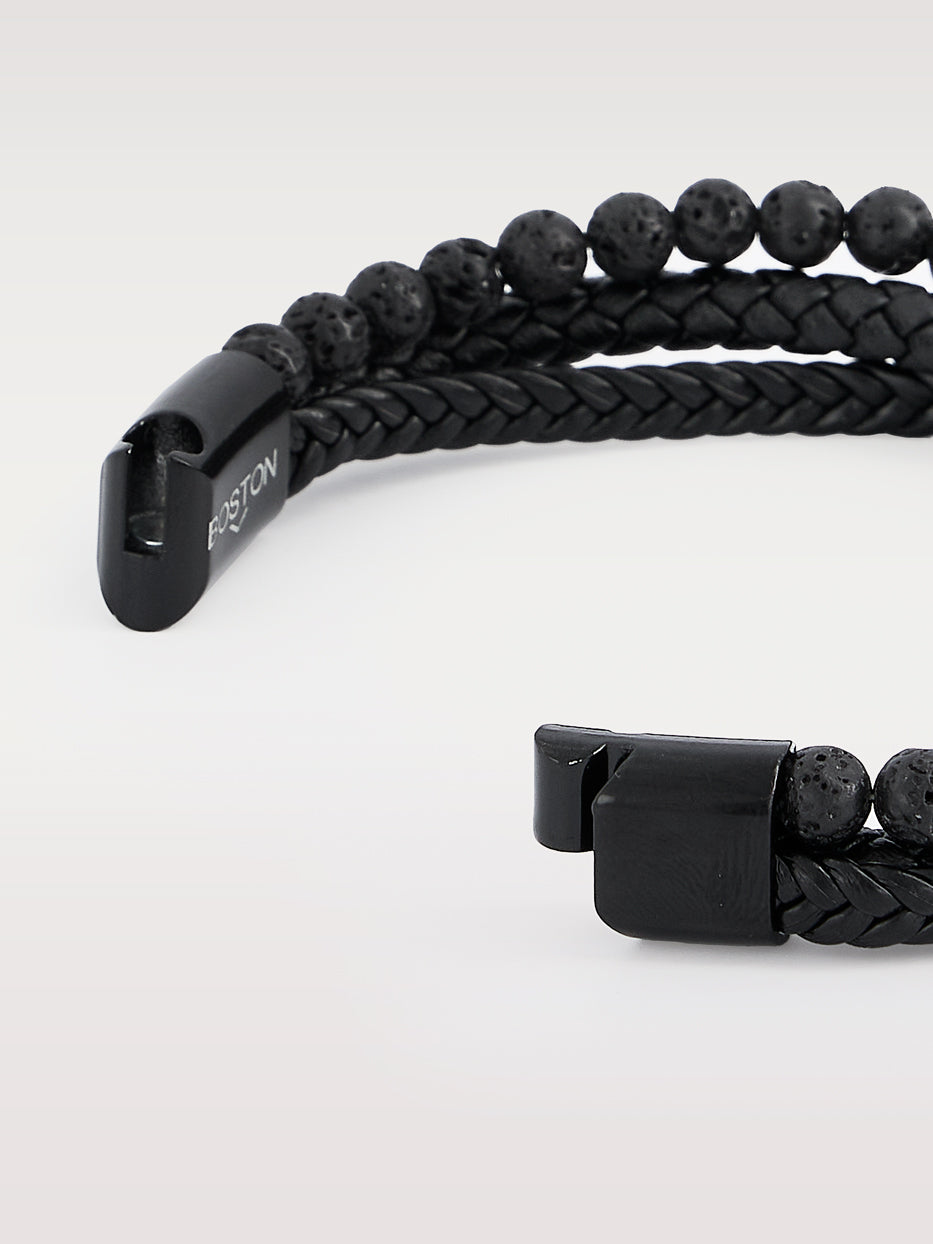 Pulsera piel trenza y bolas